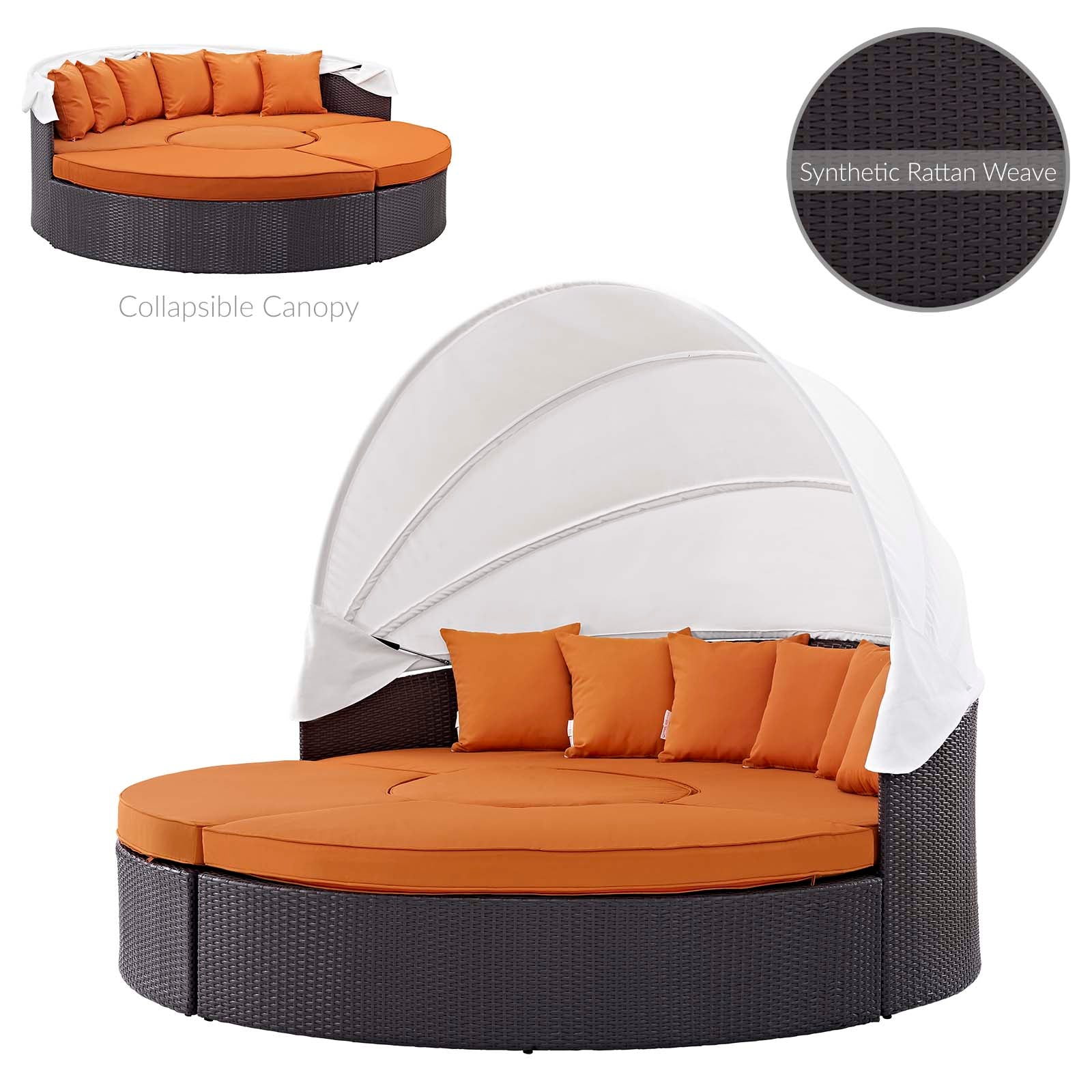 Modway Patio Daybeds - Quest Canopy Outdoor Patio Daybed Espresso Orange