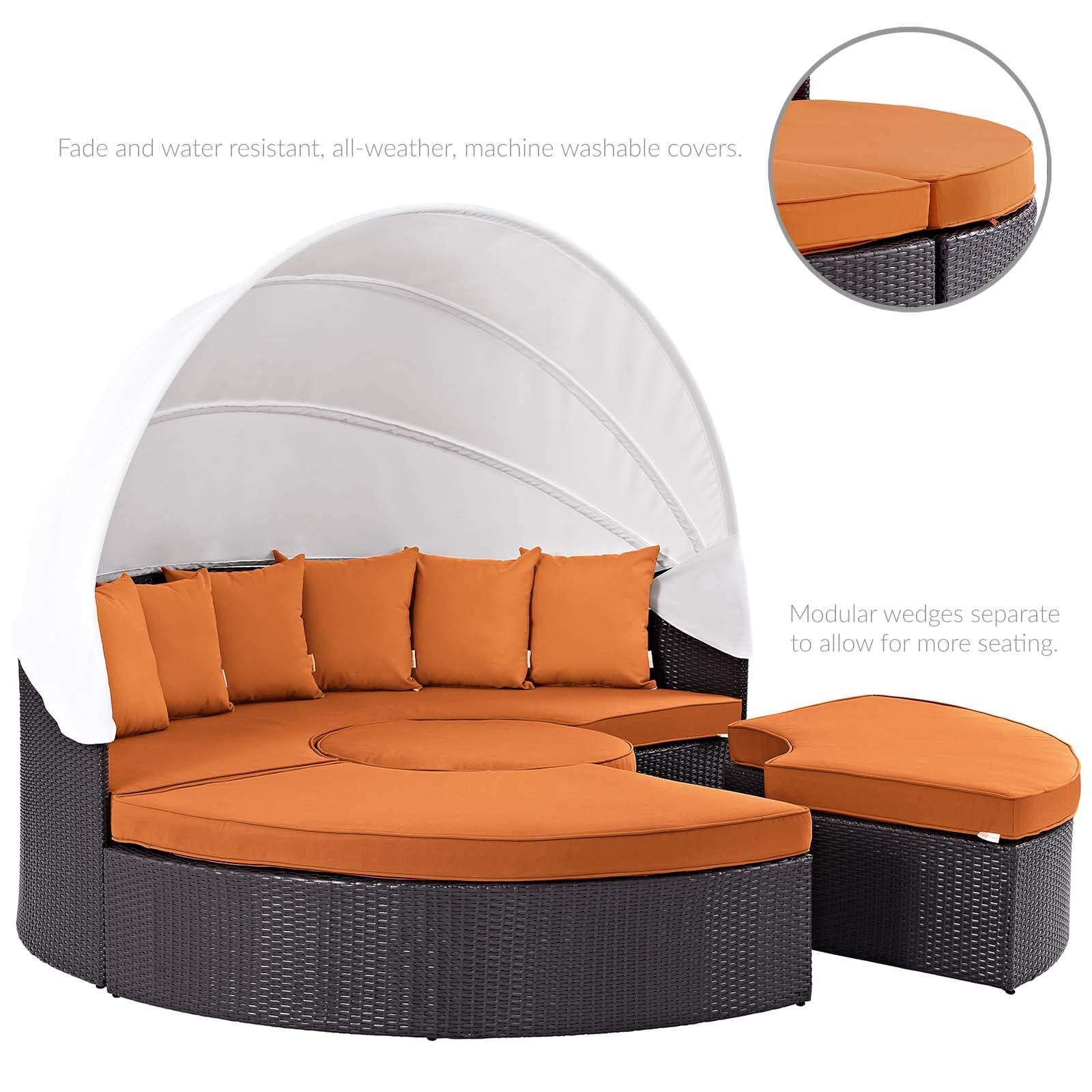 Modway Patio Daybeds - Quest Canopy Outdoor Patio Daybed Espresso Orange