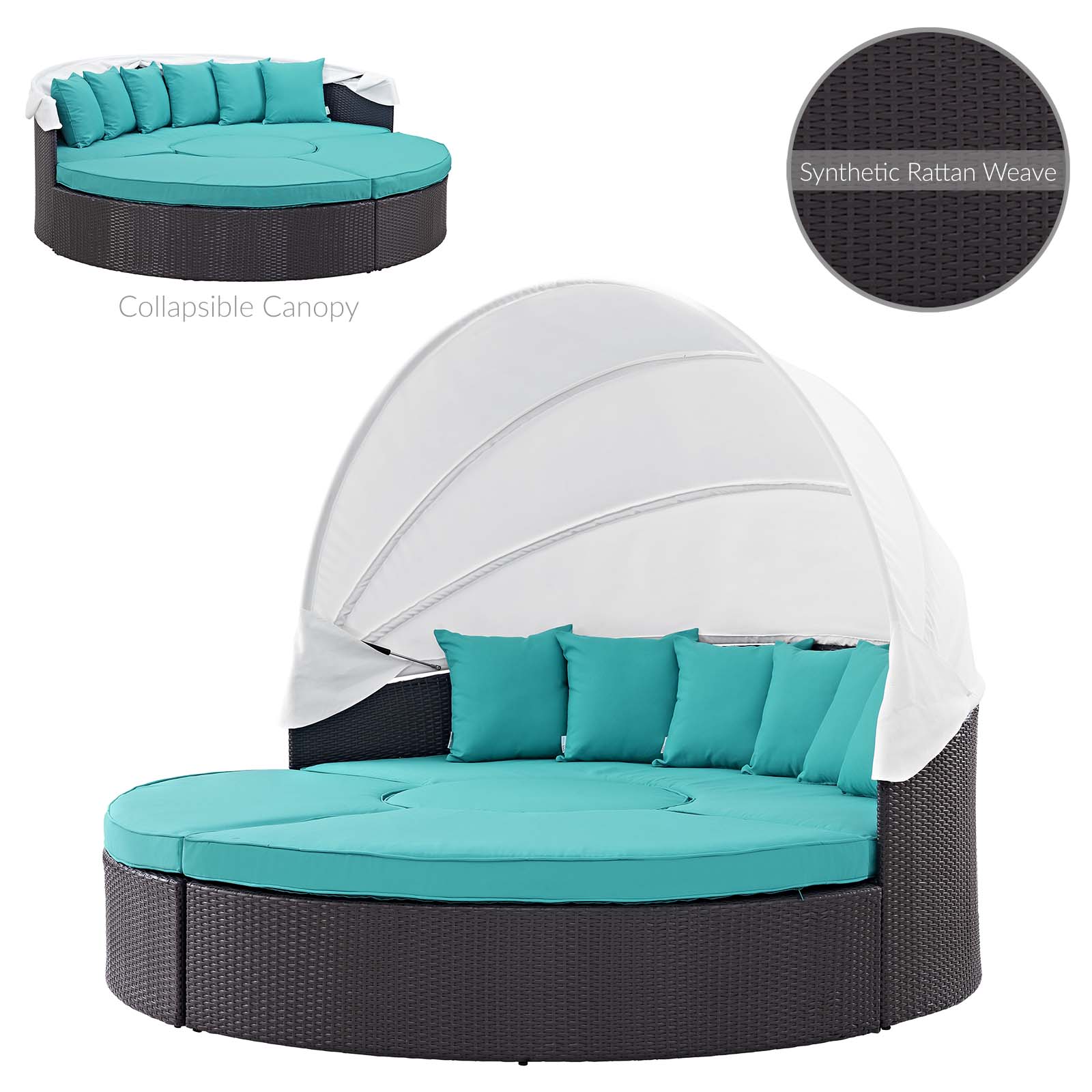 Modway Patio Daybeds - Quest Canopy Outdoor Patio Daybed Espresso Turquoise