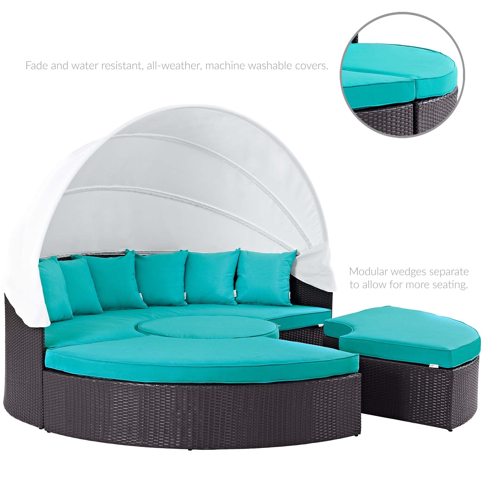 Modway Patio Daybeds - Quest Canopy Outdoor Patio Daybed Espresso Turquoise