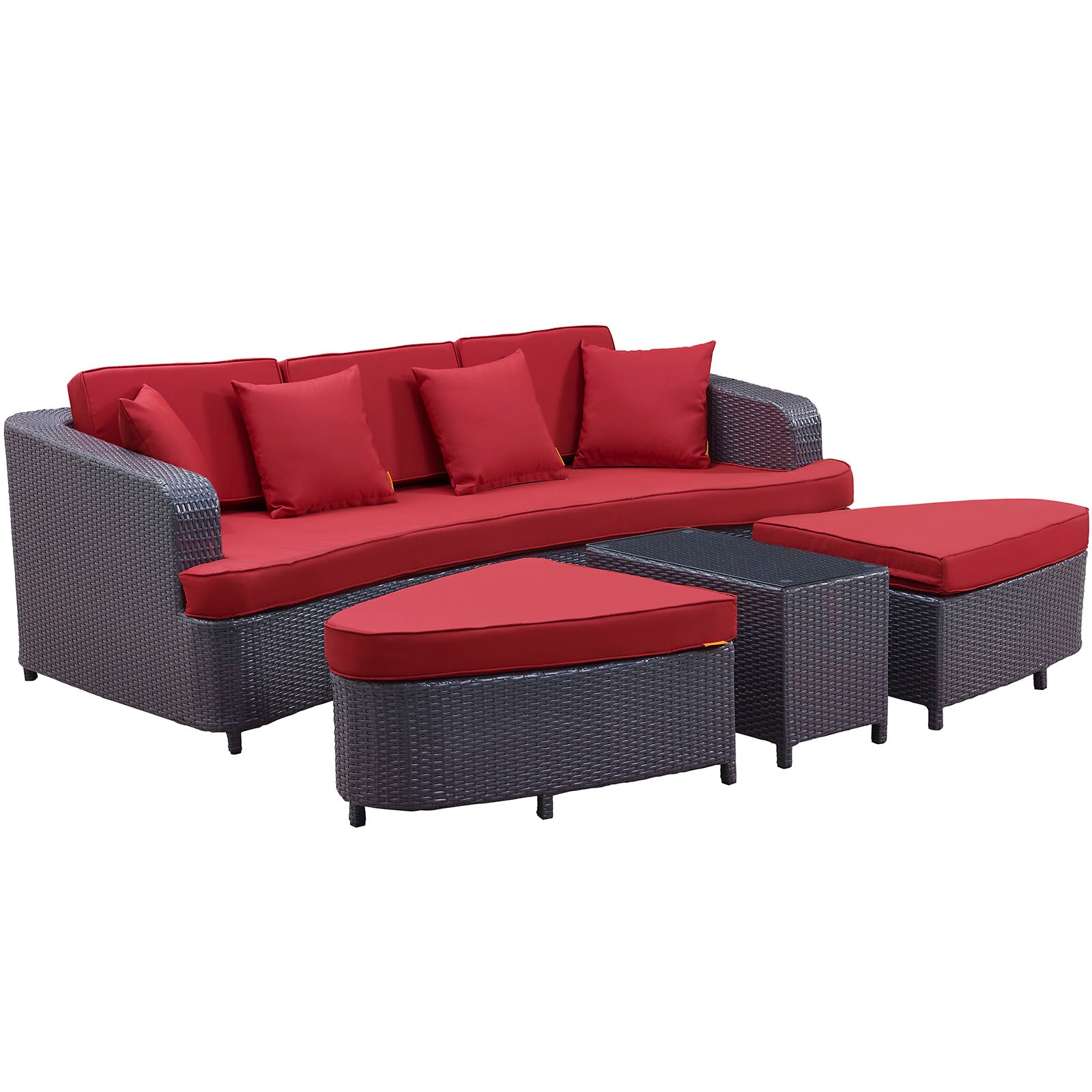 Modway Outdoor Conversation Sets - Monterey 4 Piece Outdoor Patio Sofa Set Brown & Red