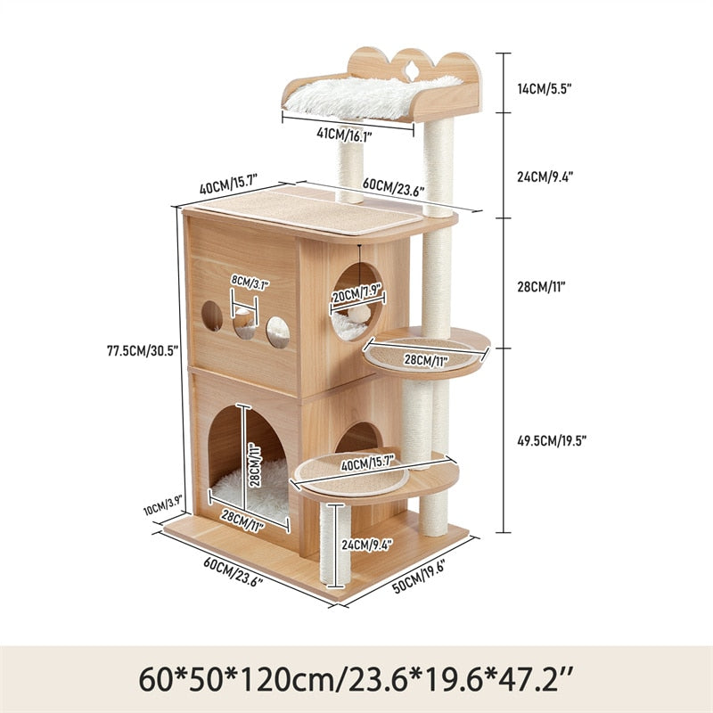 CasaOne 0 - Wood Cat Scratcher Luxury Cat Tree Condo Kitten Nest Climbing Tower with Scratching Post Cat Toys Playing Platform House AMT0071BG United States