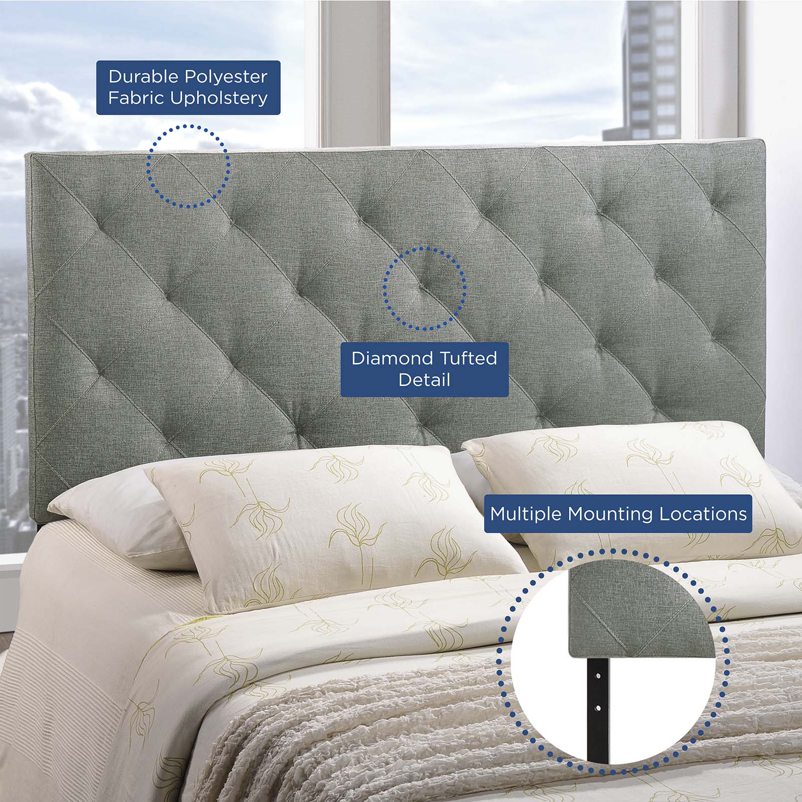 Modway Headboards - Theodore Queen Upholstered Fabric Headboard Gray
