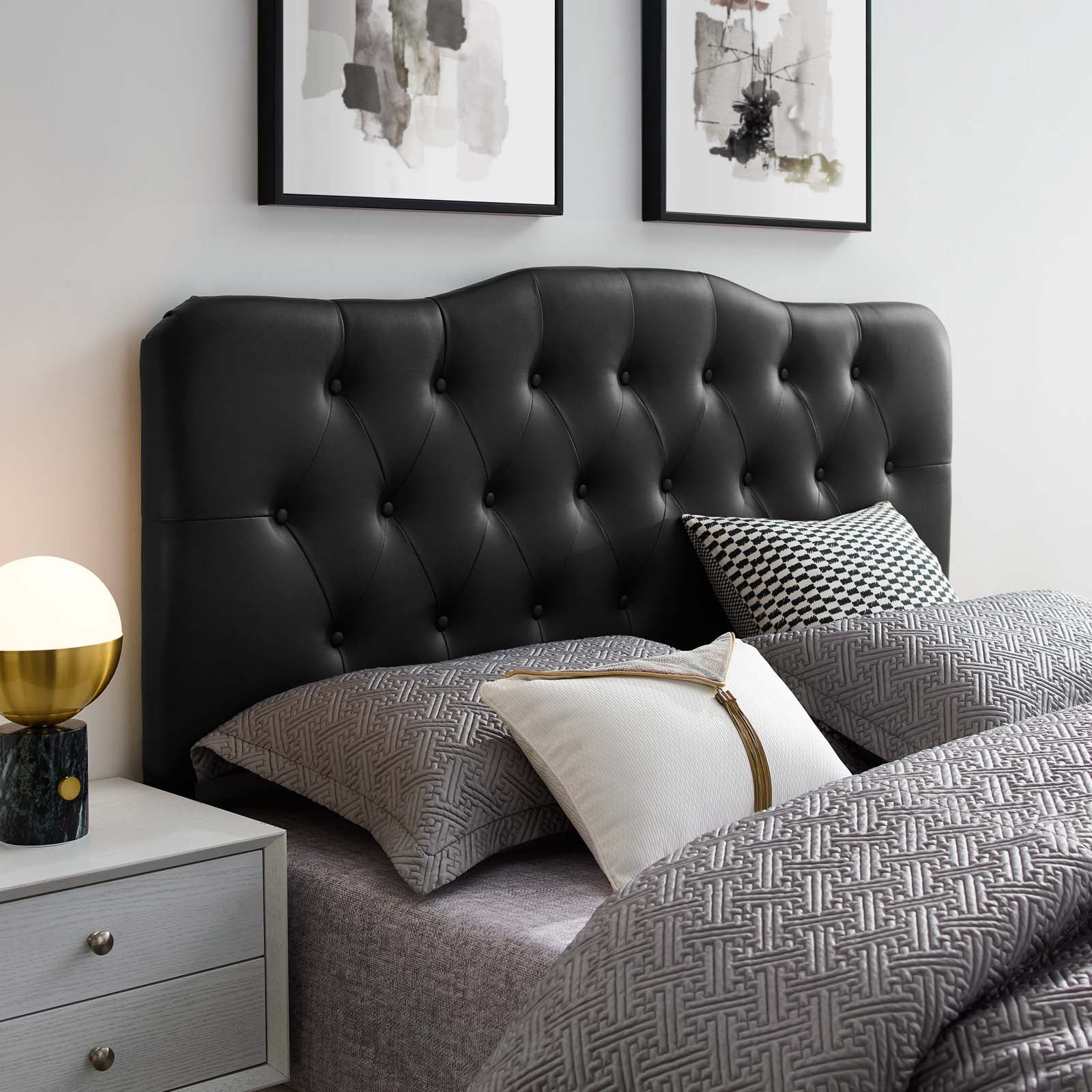 Modway Headboards - Annabel Queen Upholstered Vinyl Headboard Black