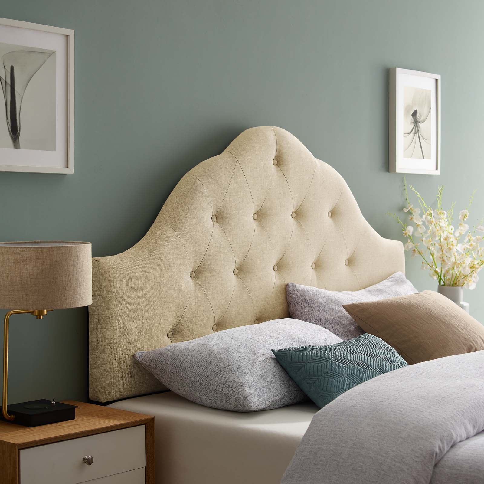 Modway Headboards - Sovereign King Upholstered Fabric Headboard Beige