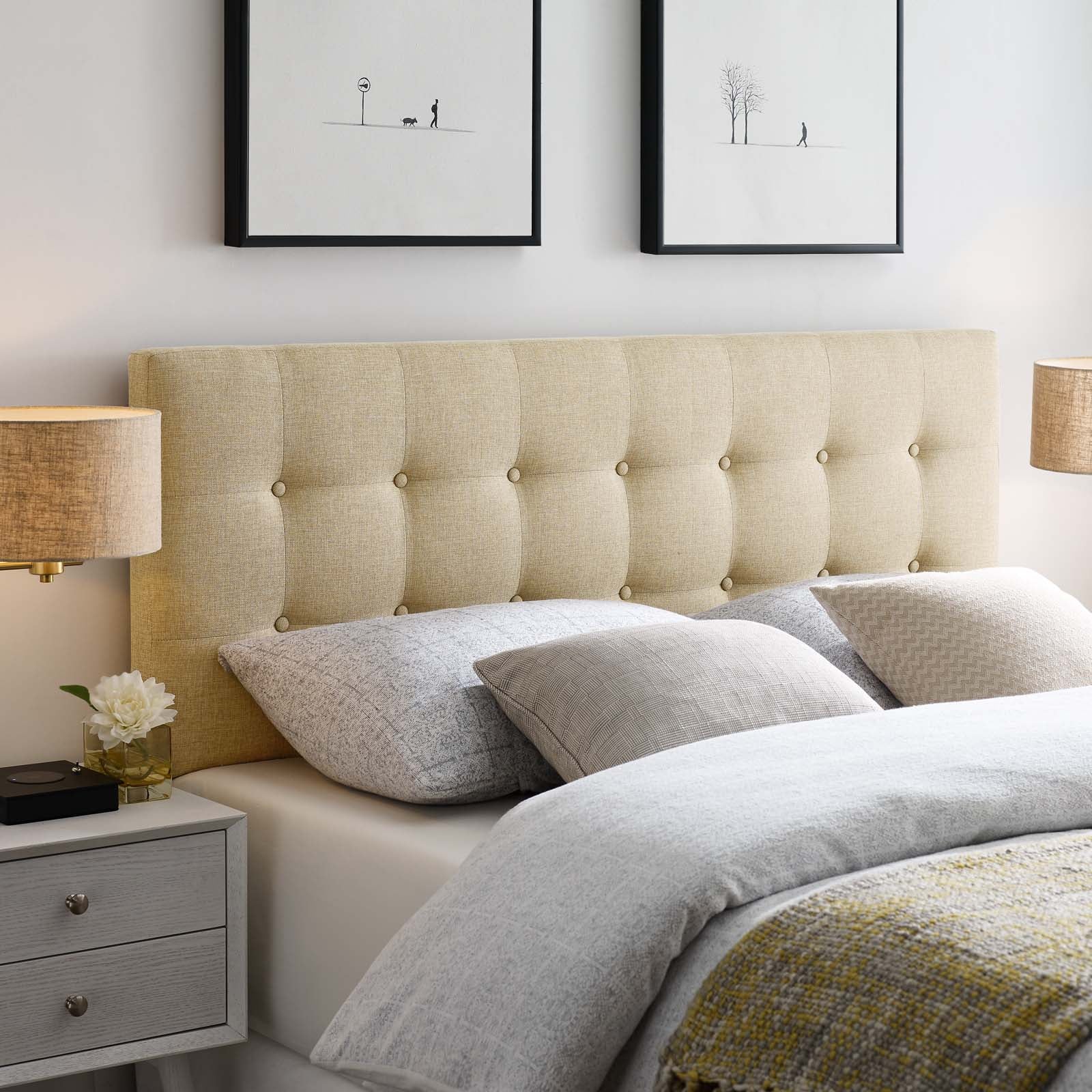 Modway Headboards - Emily Full Upholstered Fabric Headboard Beige