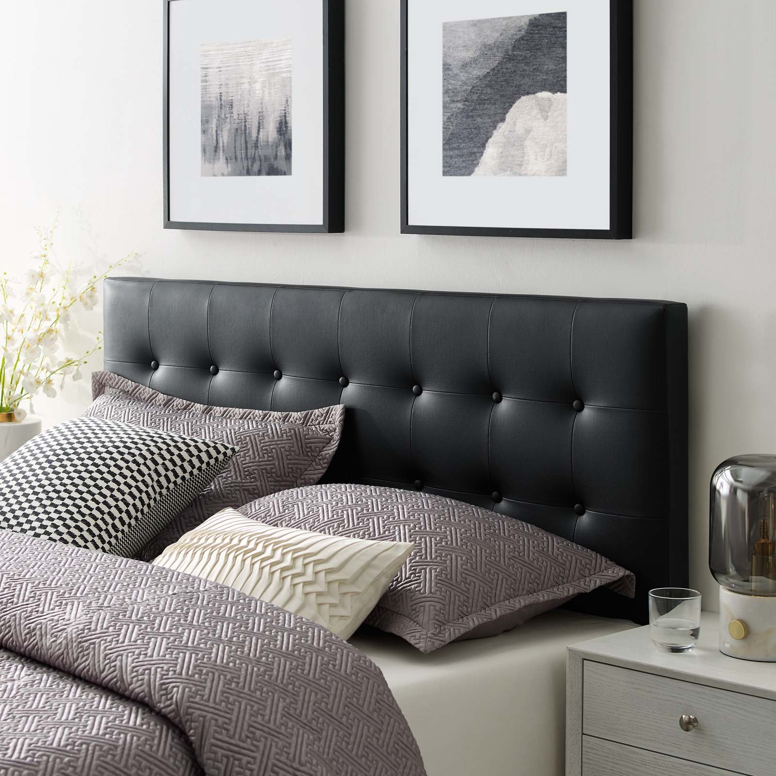Modway Headboards - Emily King Upholstered Vinyl Headboard Black