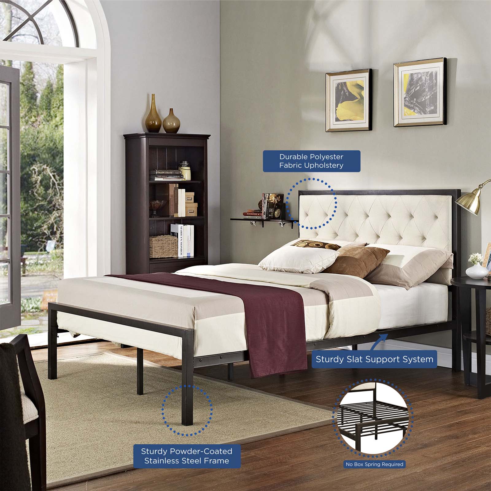 Modway Beds - Mia Full Fabric Bed Brown Beige