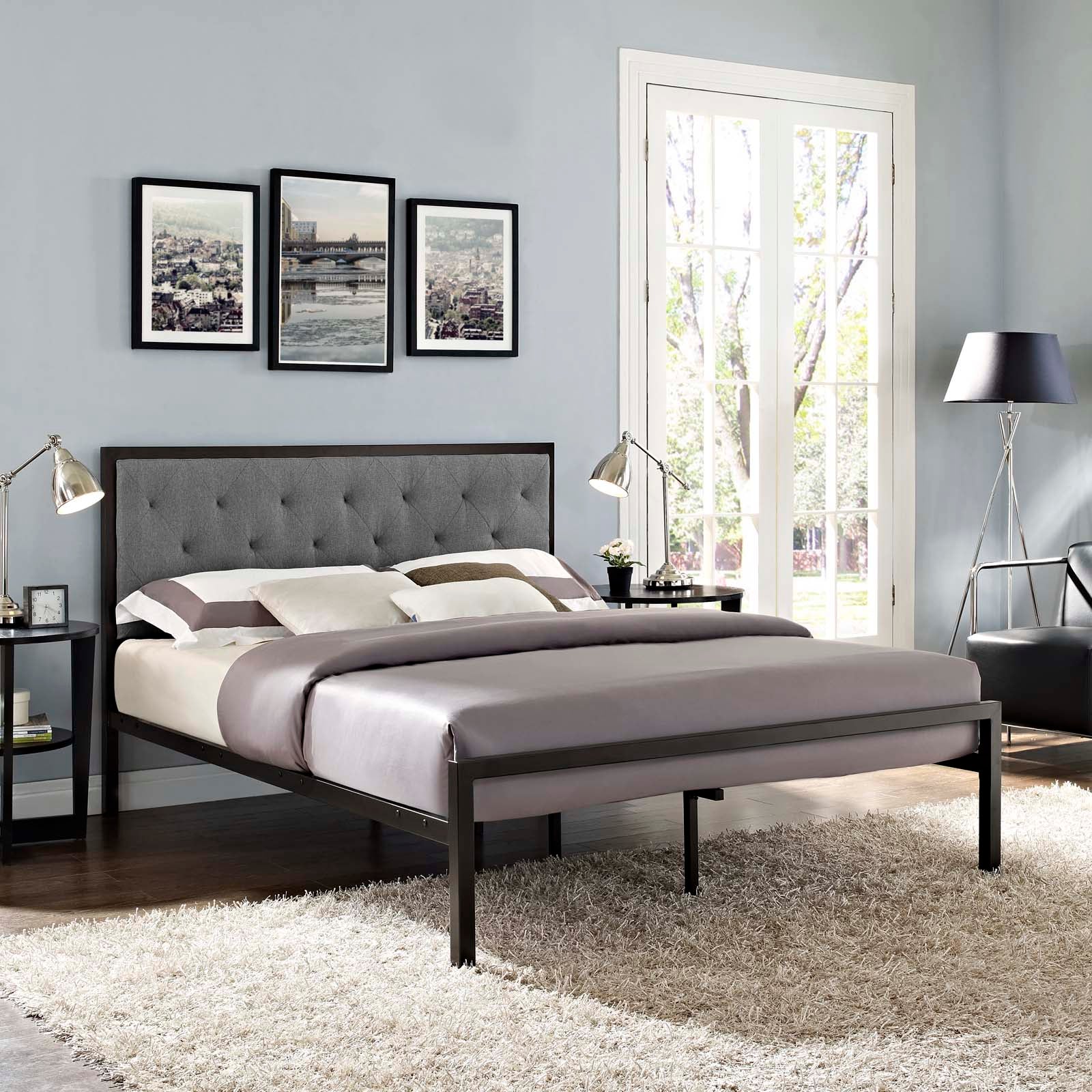 Modway Beds - Mia Queen Bed Brown Gray