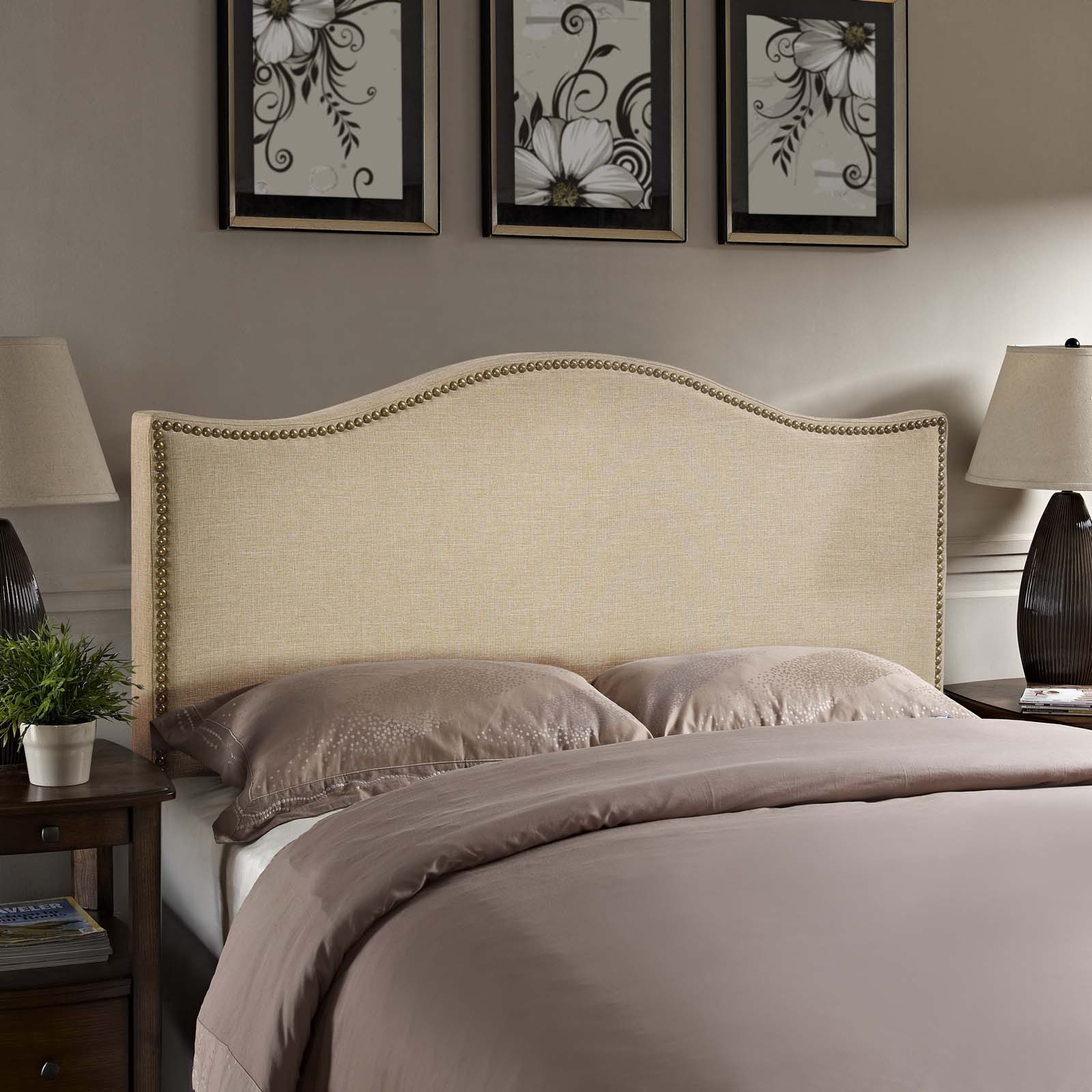 Modway Headboards - Curl Queen Nailhead Upholstered Headboard Cafe