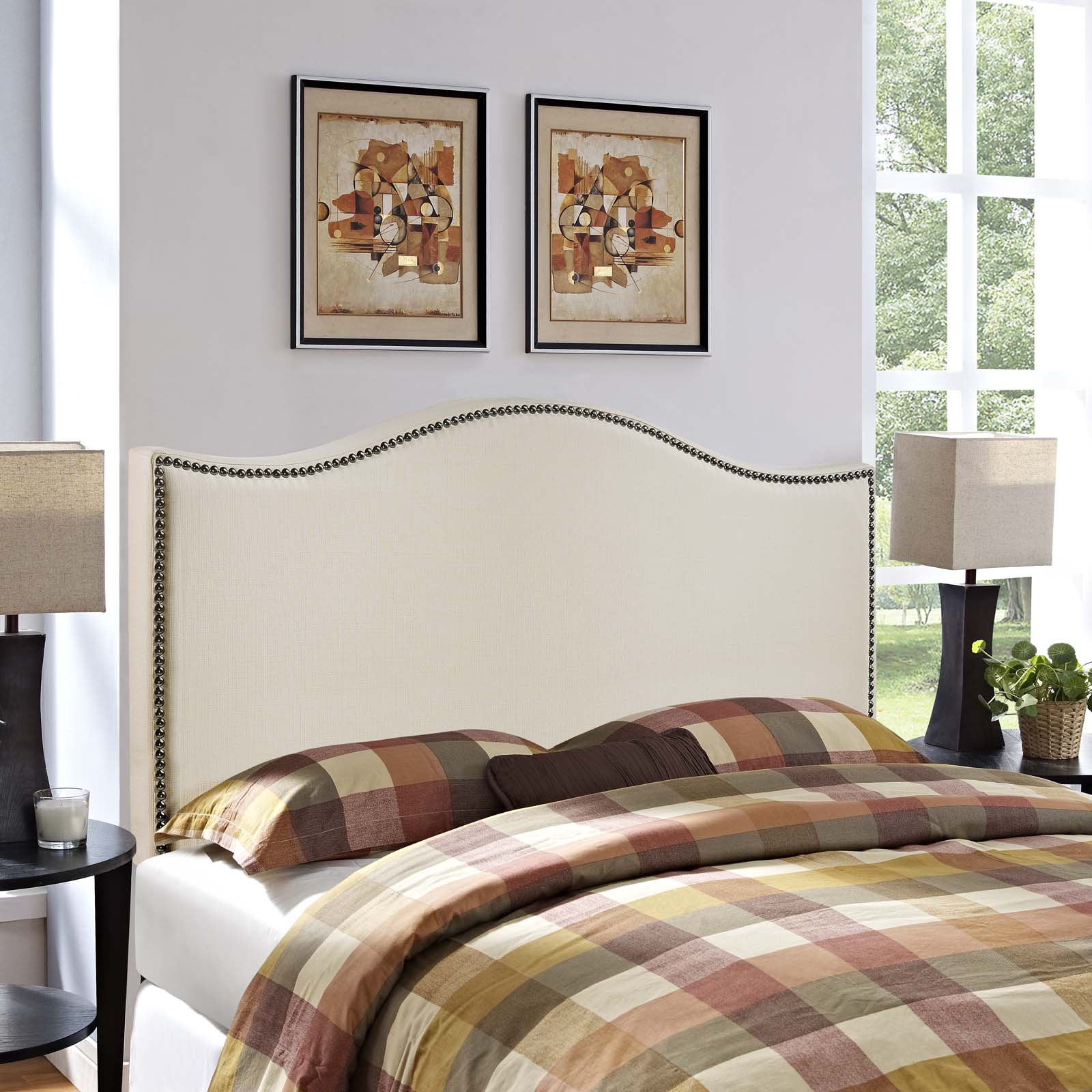 Modway Headboards - Curl Queen Nailhead Upholstered Headboard Ivory