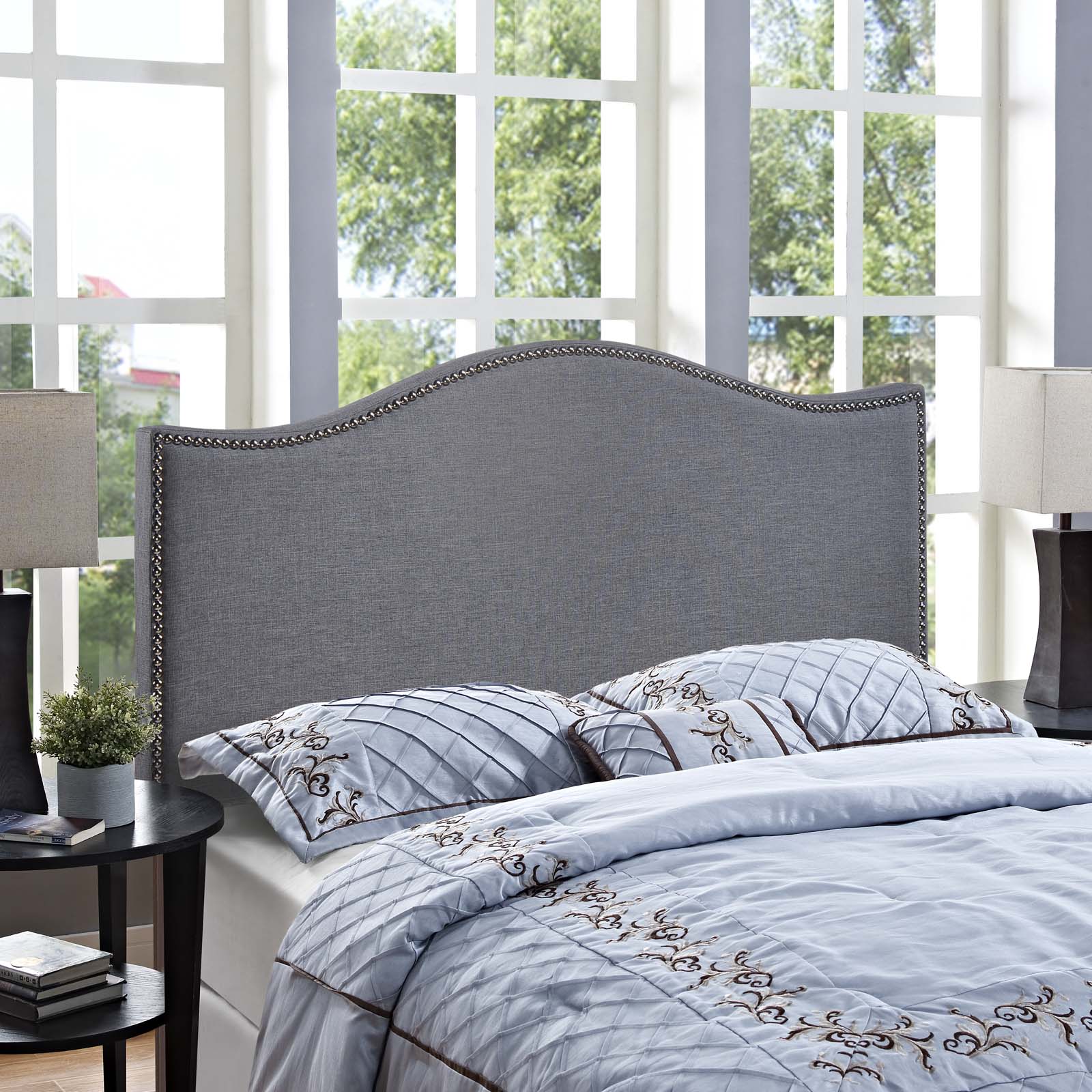 Modway Headboards - Curl Queen Nailhead Upholstered Headboard Smoke