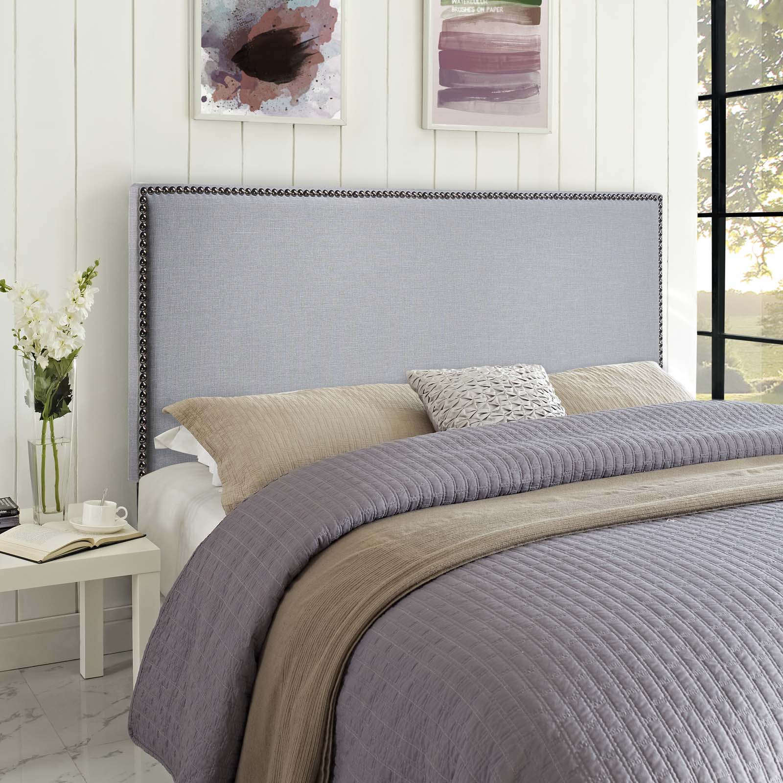 Modway Headboards - Region Nailhead Queen Upholstered Headboard Sky Gray