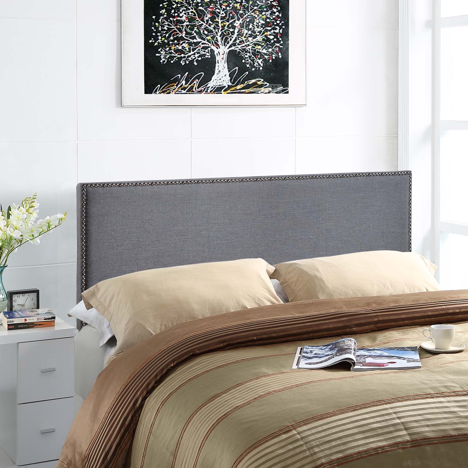 Modway Headboards - Region Nailhead Queen Upholstered Headboard Smoke