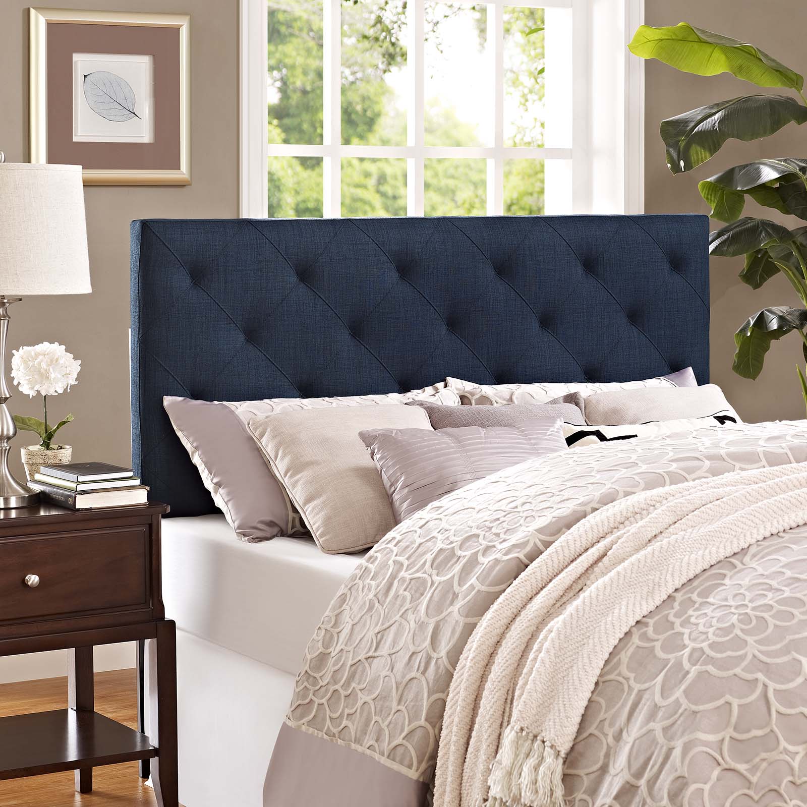 Modway Headboards - Theodore Full Upholstered Fabric Headboard Navy