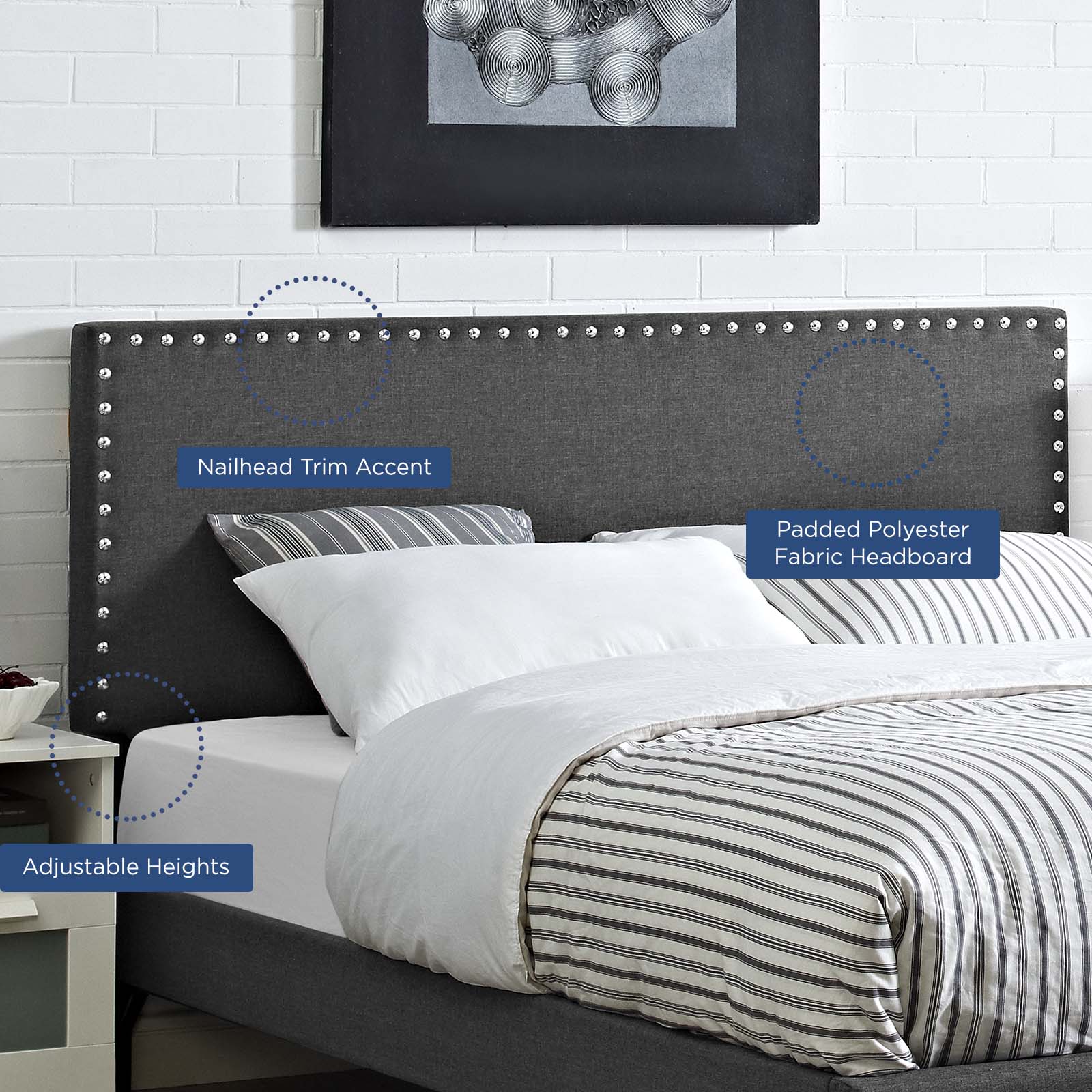 Modway Headboards - Phoebe Full Upholstered Fabric Headboard Gray