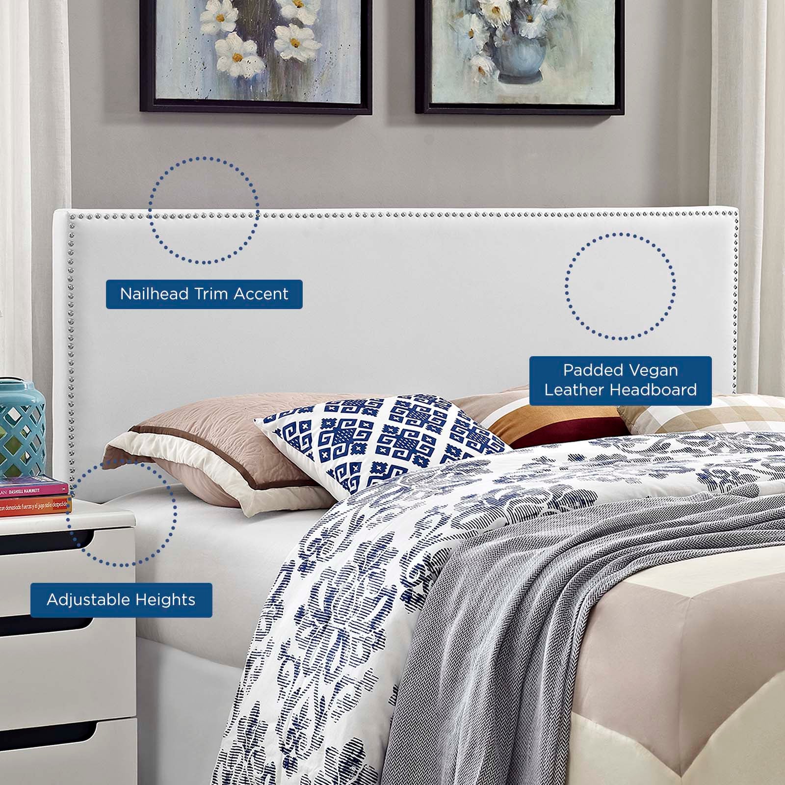 Modway Headboards - Phoebe Queen Upholstered Vinyl Headboard White