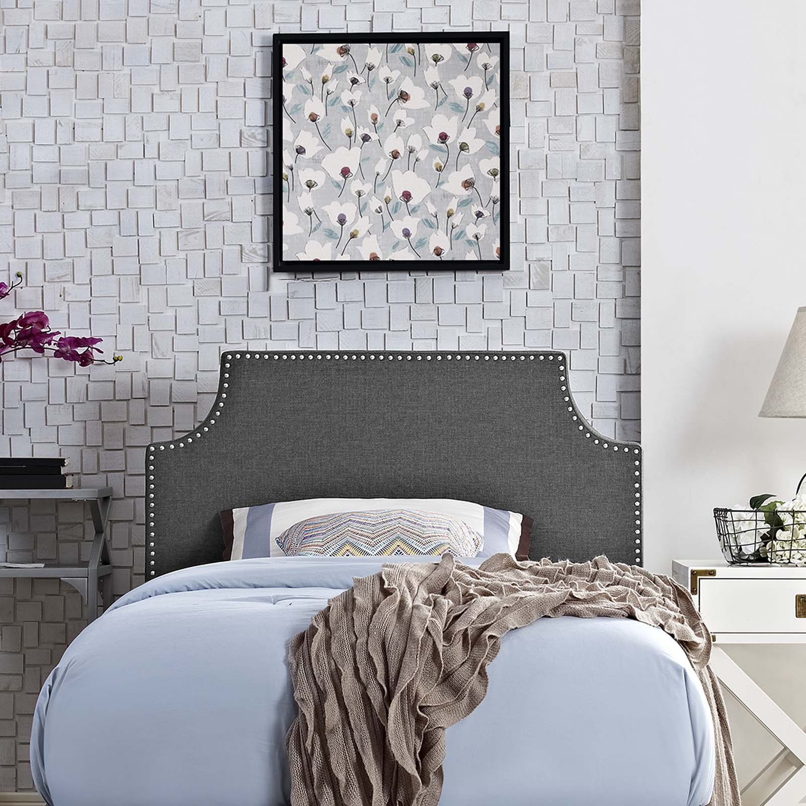 Modway Headboards - Laura Twin Upholstered Fabric Headboard Gray