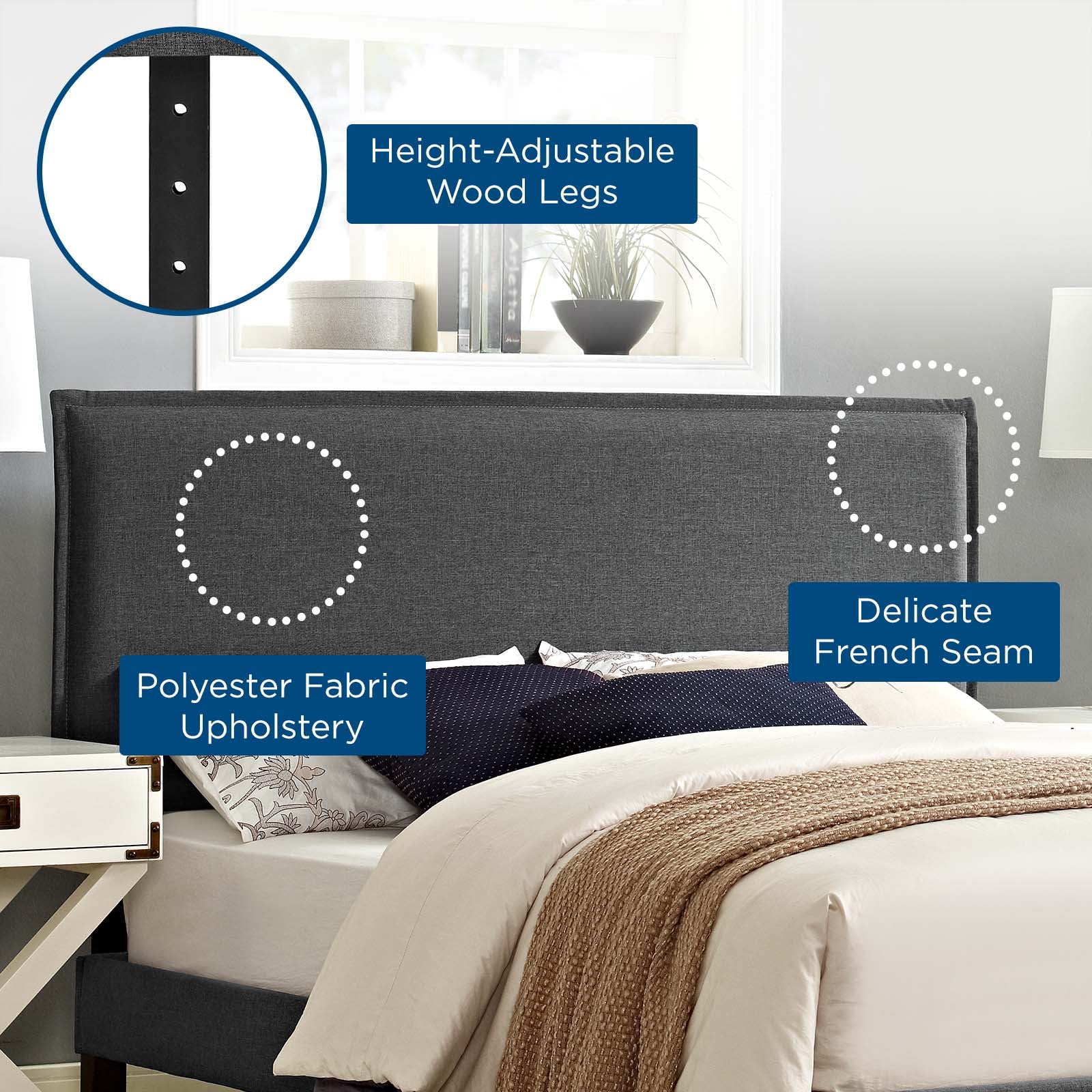 Modway Headboards - Camille Full Upholstered Fabric Headboard Gray