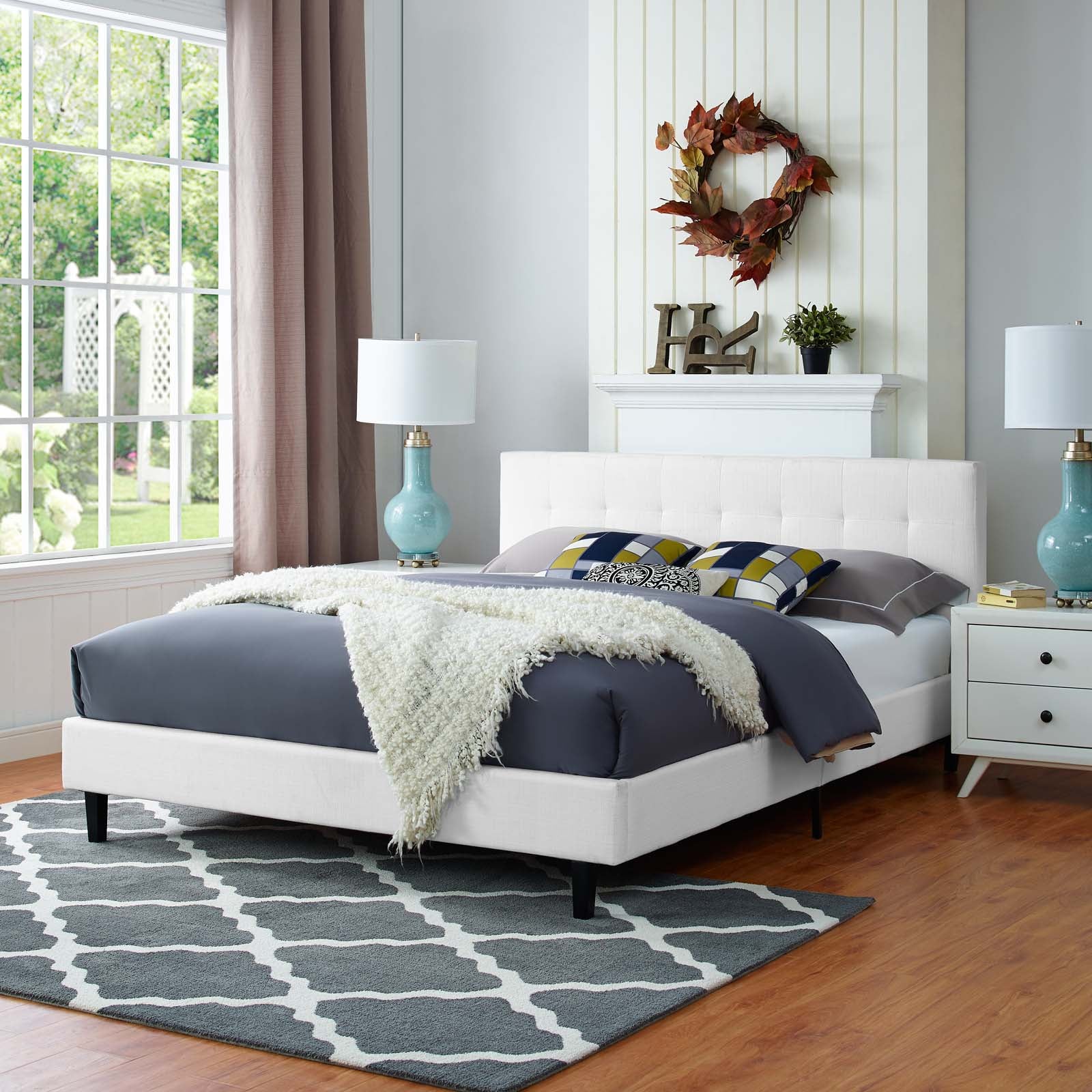 Modway Beds - Linnea Queen Fabric Bed White