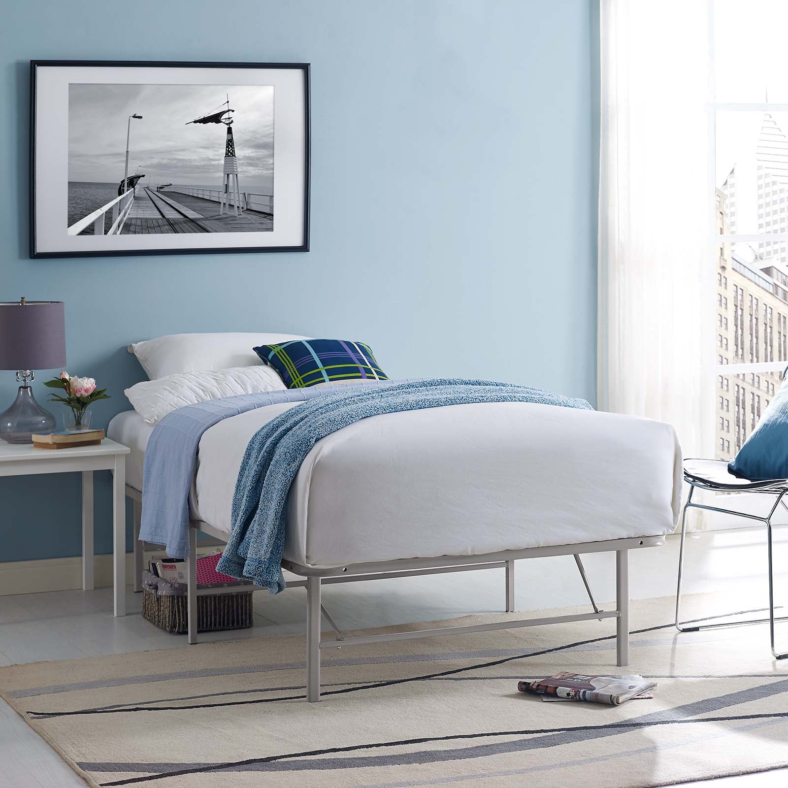 Modway Beds - Horizon Twin Stainless Steel Bed Frame Gray