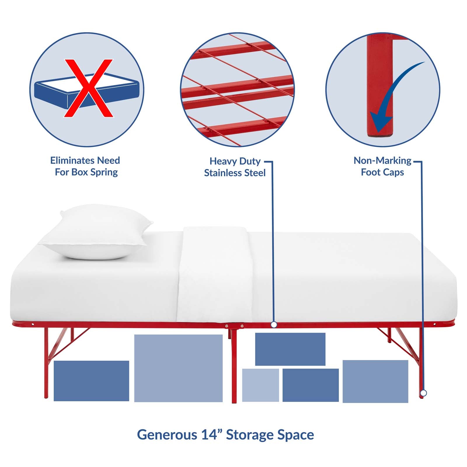 Modway Beds - Horizon Twin Stainless Steel Bed Frame Red