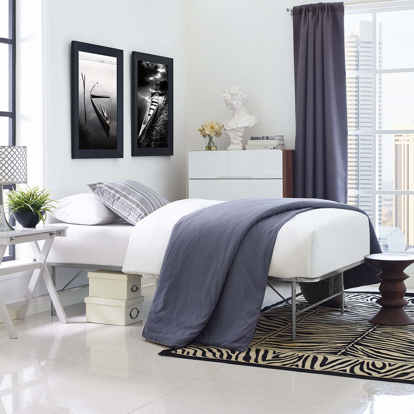 Modway Beds - Horizon Twin Stainless Steel Bed Frame Silver