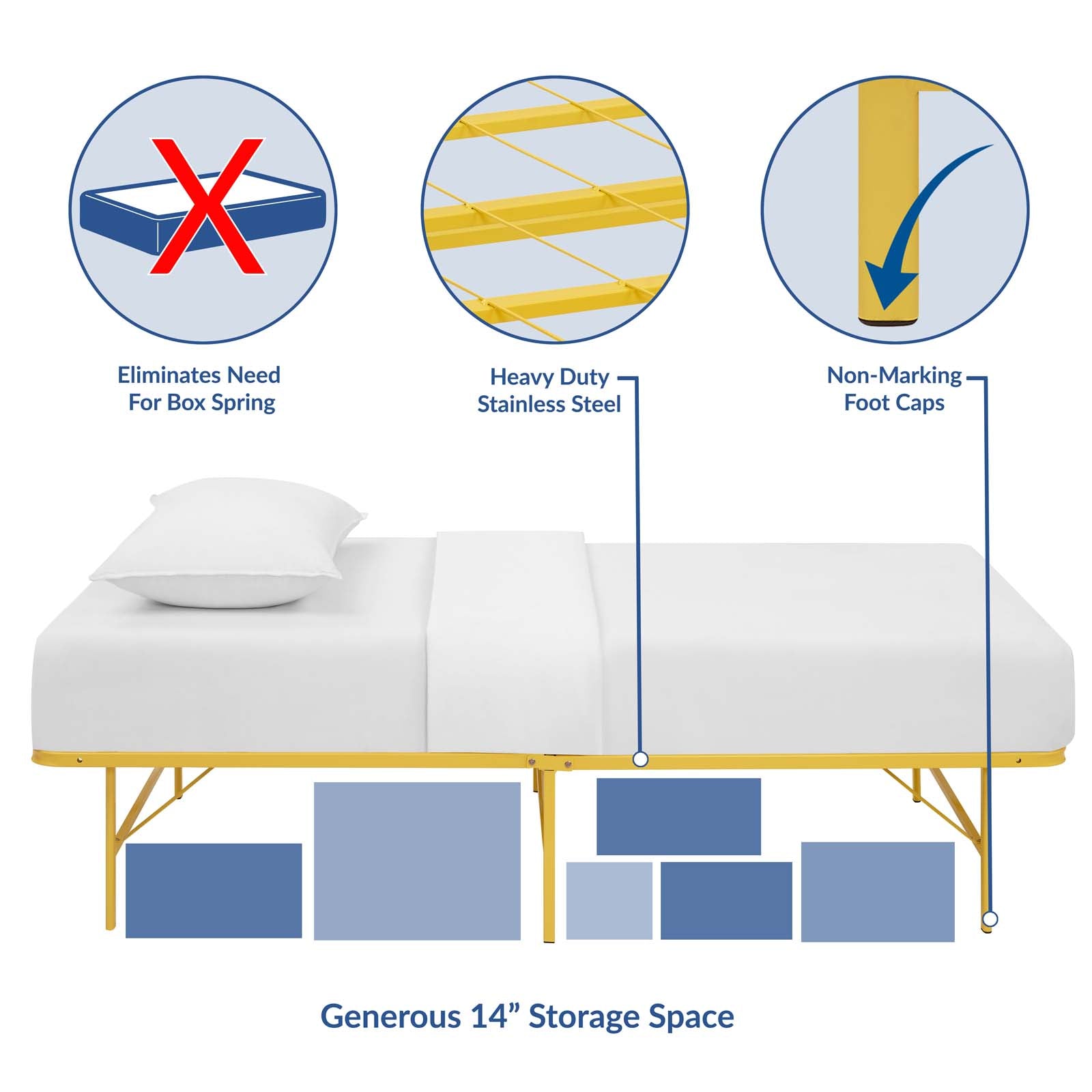 Modway Beds - Horizon Twin Stainless Steel Bed Frame Yellow