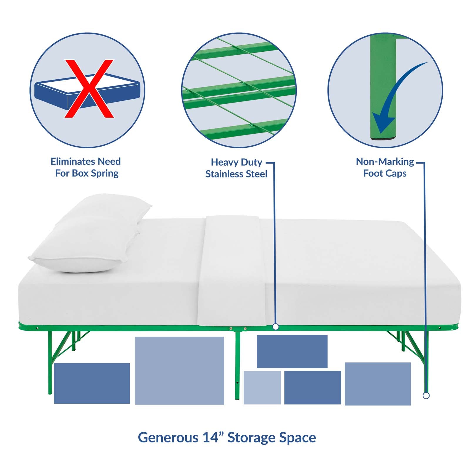 Modway Beds - Horizon Full Stainless Steel Bed Frame Green