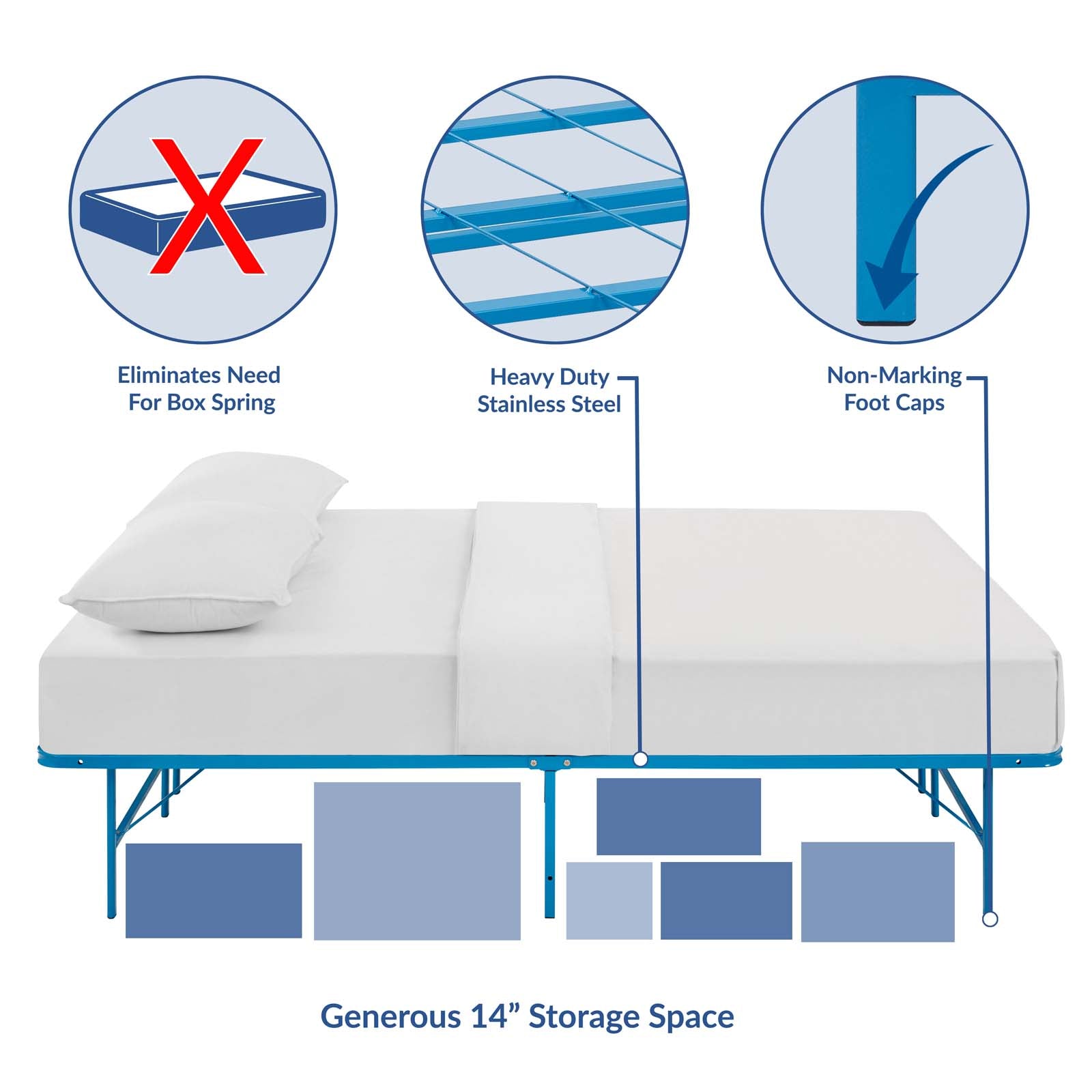 Modway Beds - Horizon Queen Stainless Steel Bed Frame Light Blue