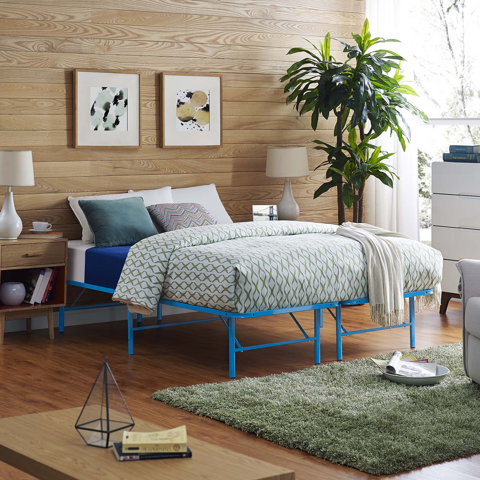 Modway Beds - Horizon Queen Stainless Steel Bed Frame Light Blue