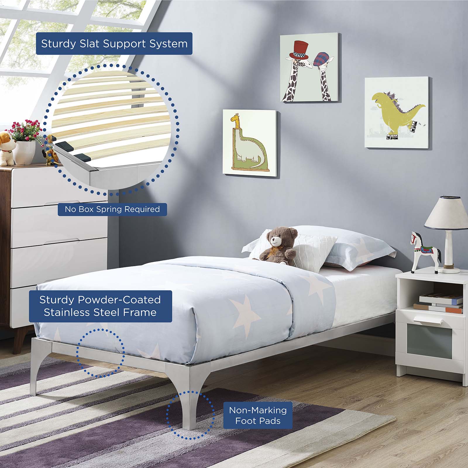 Modway Beds - Ollie Twin Bed Frame Silver