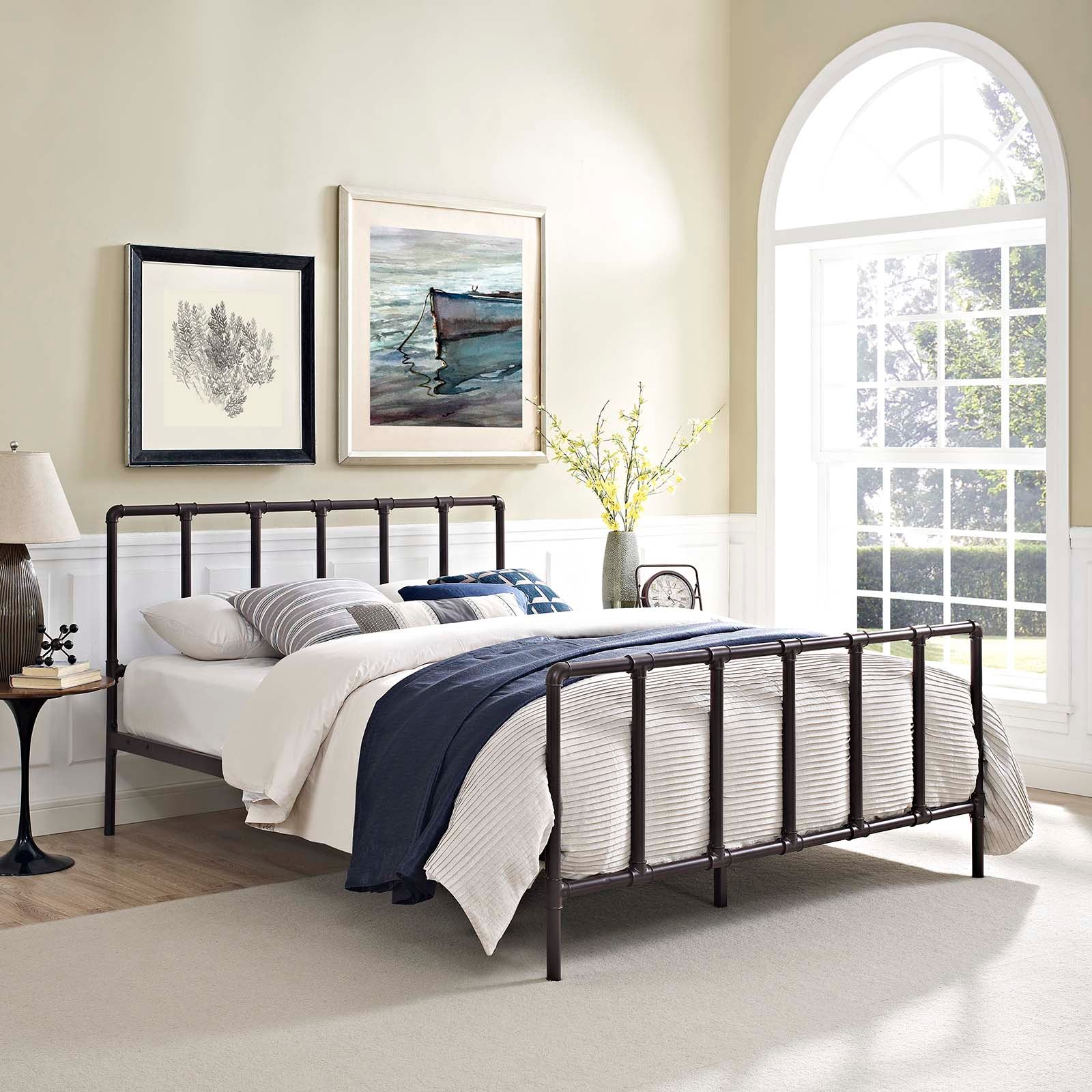 Modway Beds - Dower Queen Stainless Steel Bed Brown