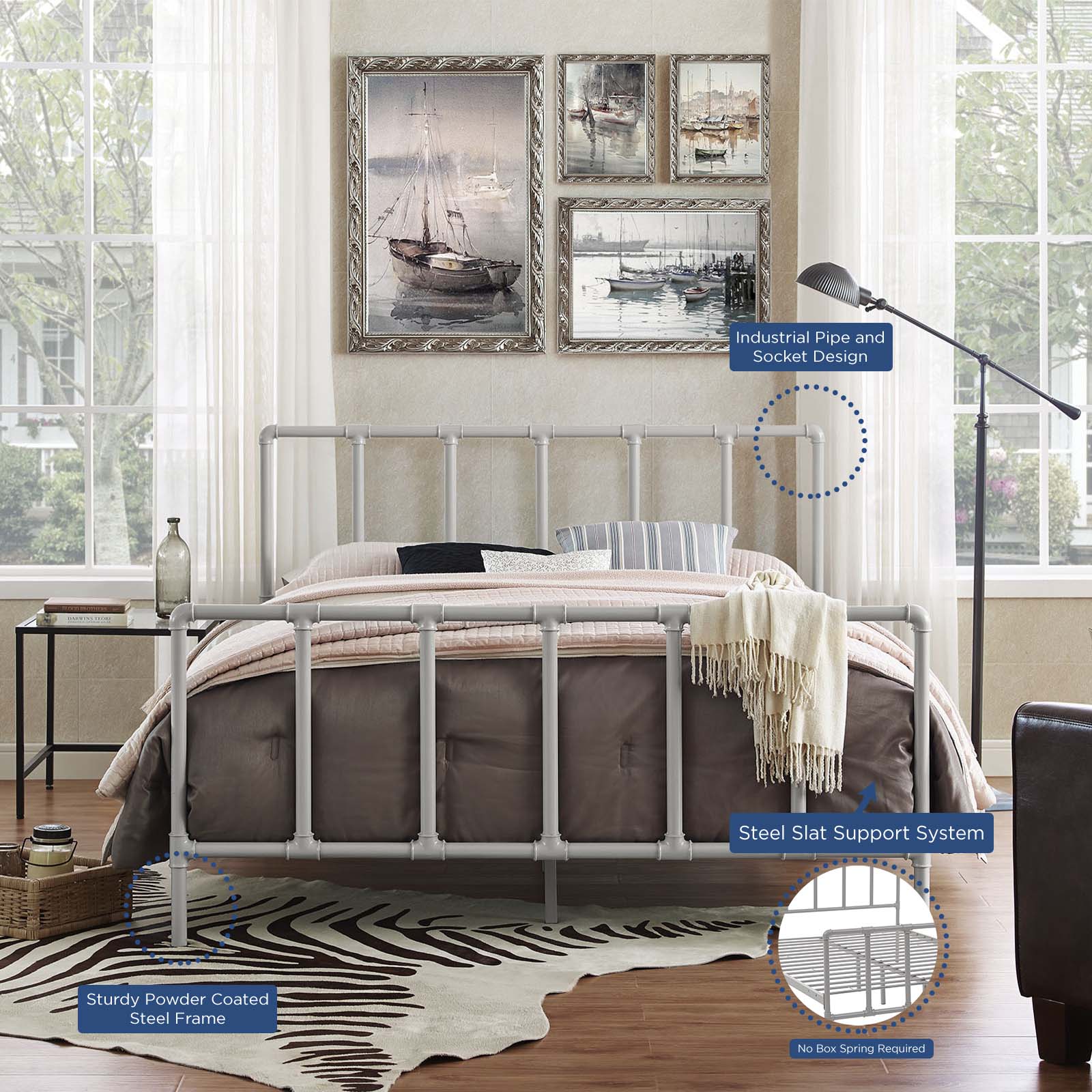 Modway Beds - Dower Queen Stainless Steel Bed Gray