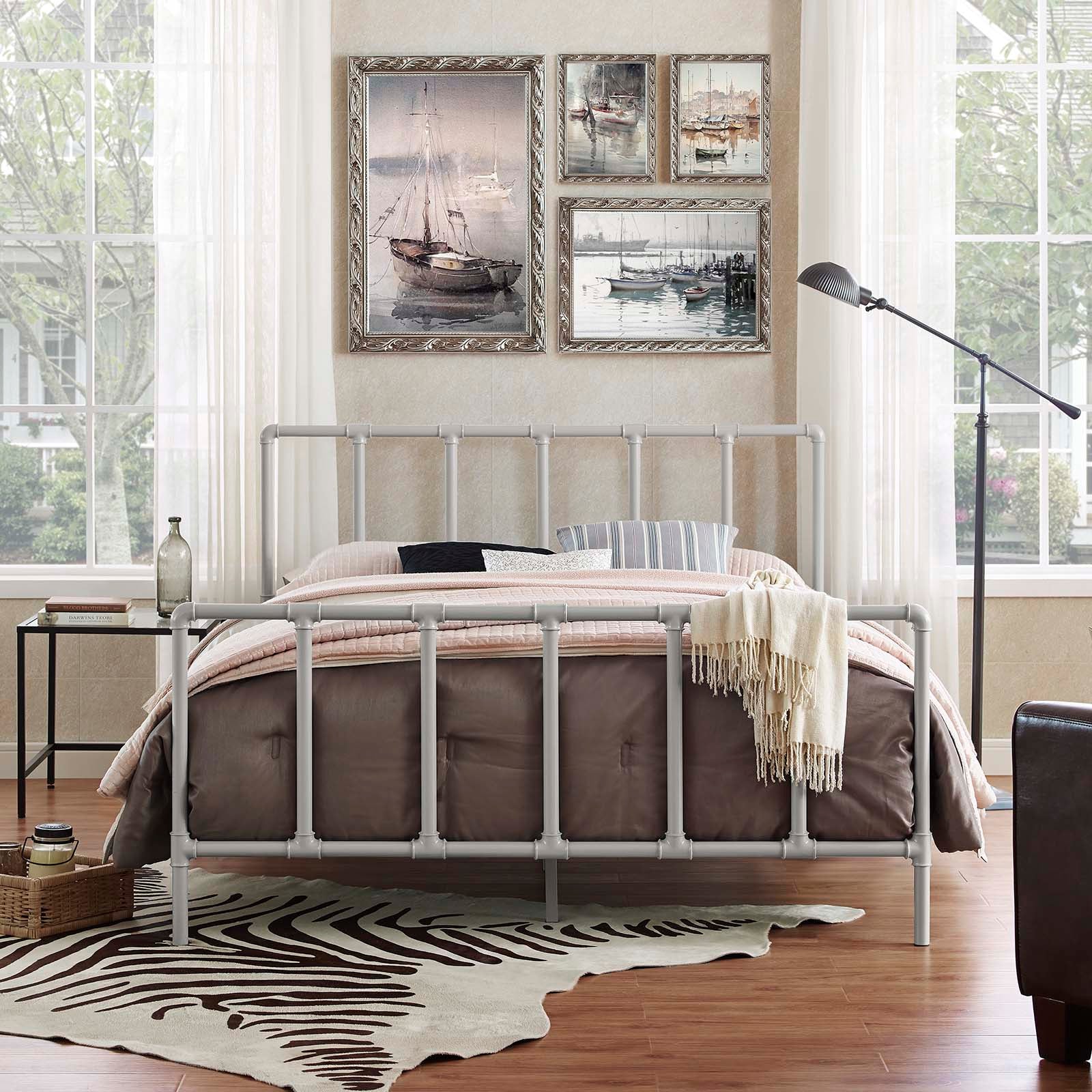 Modway Beds - Dower Queen Stainless Steel Bed Gray