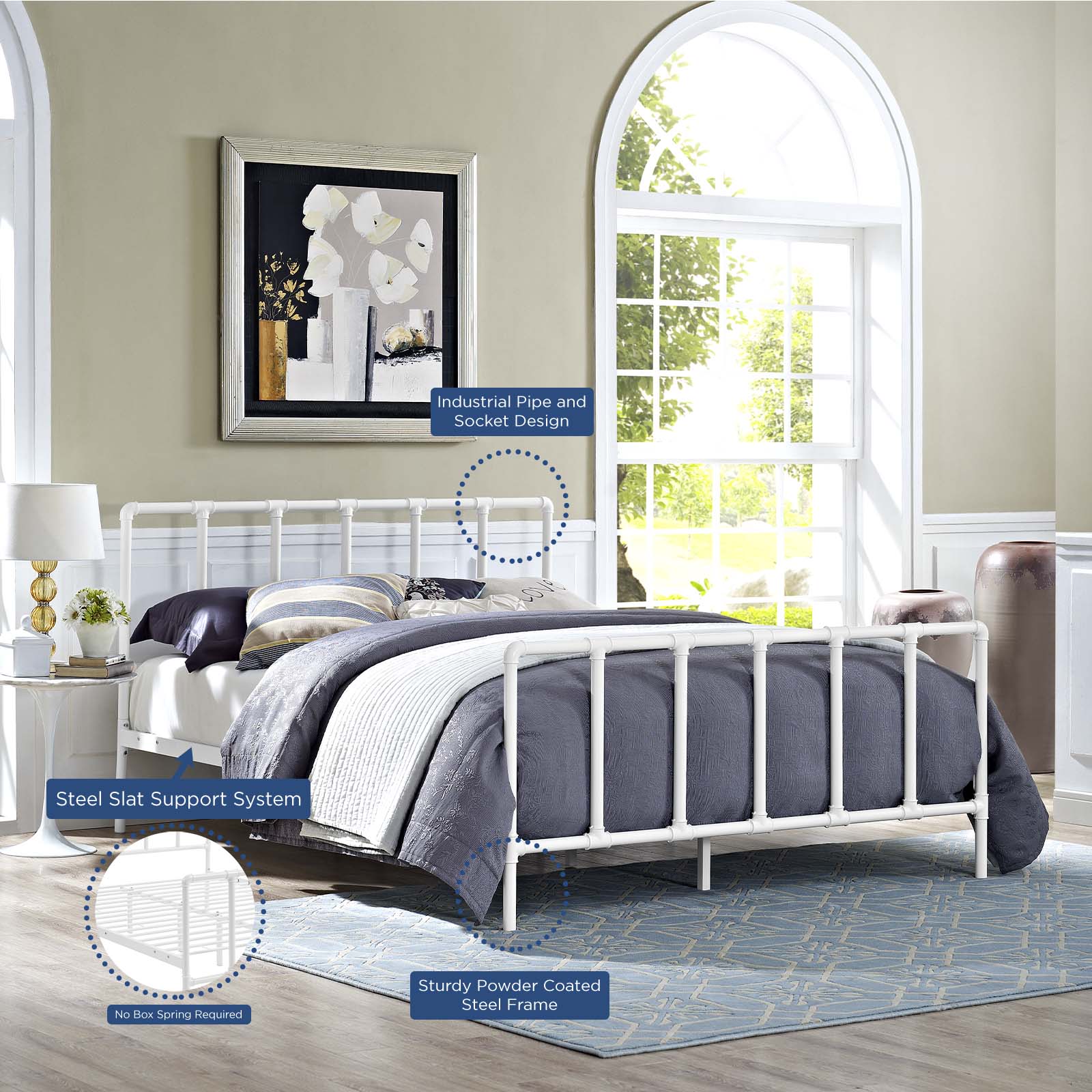 Modway Beds - Dower Queen Stainless Steel Bed White