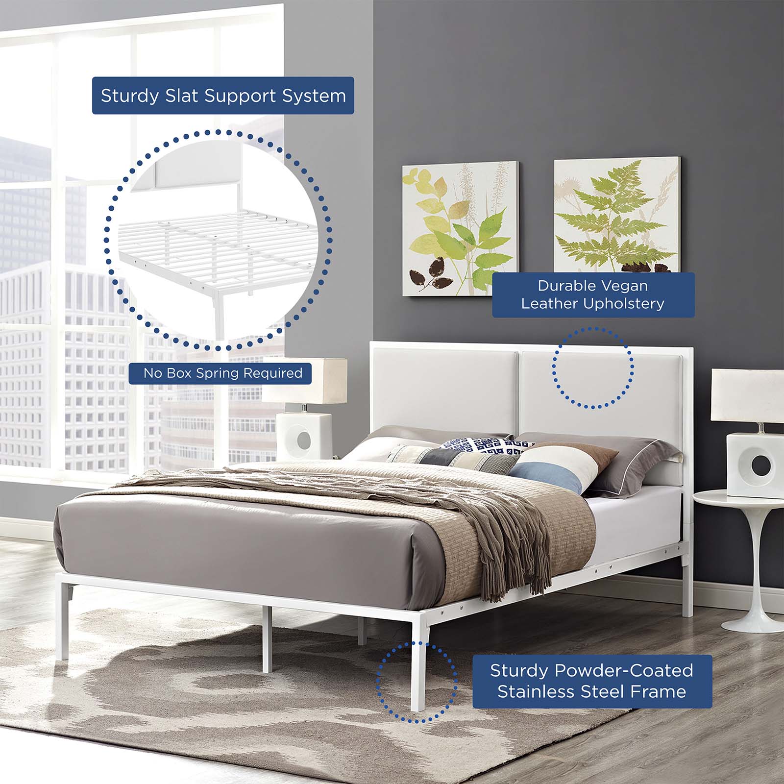Modway Beds - Della King Vinyl Bed White