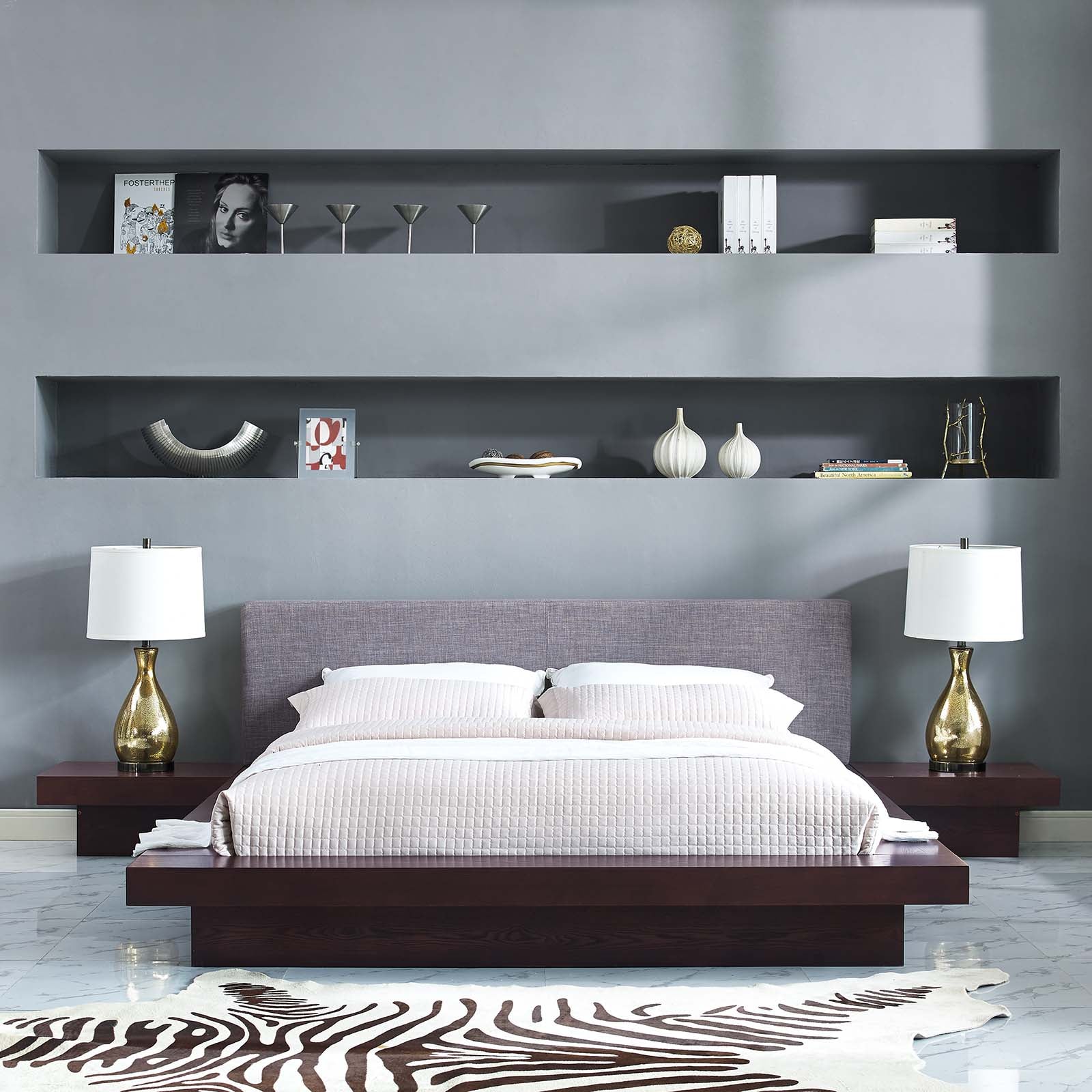 Modway Bedroom Sets - Freja 3 Piece Queen Fabric Bedroom Set Cappuccino Gray