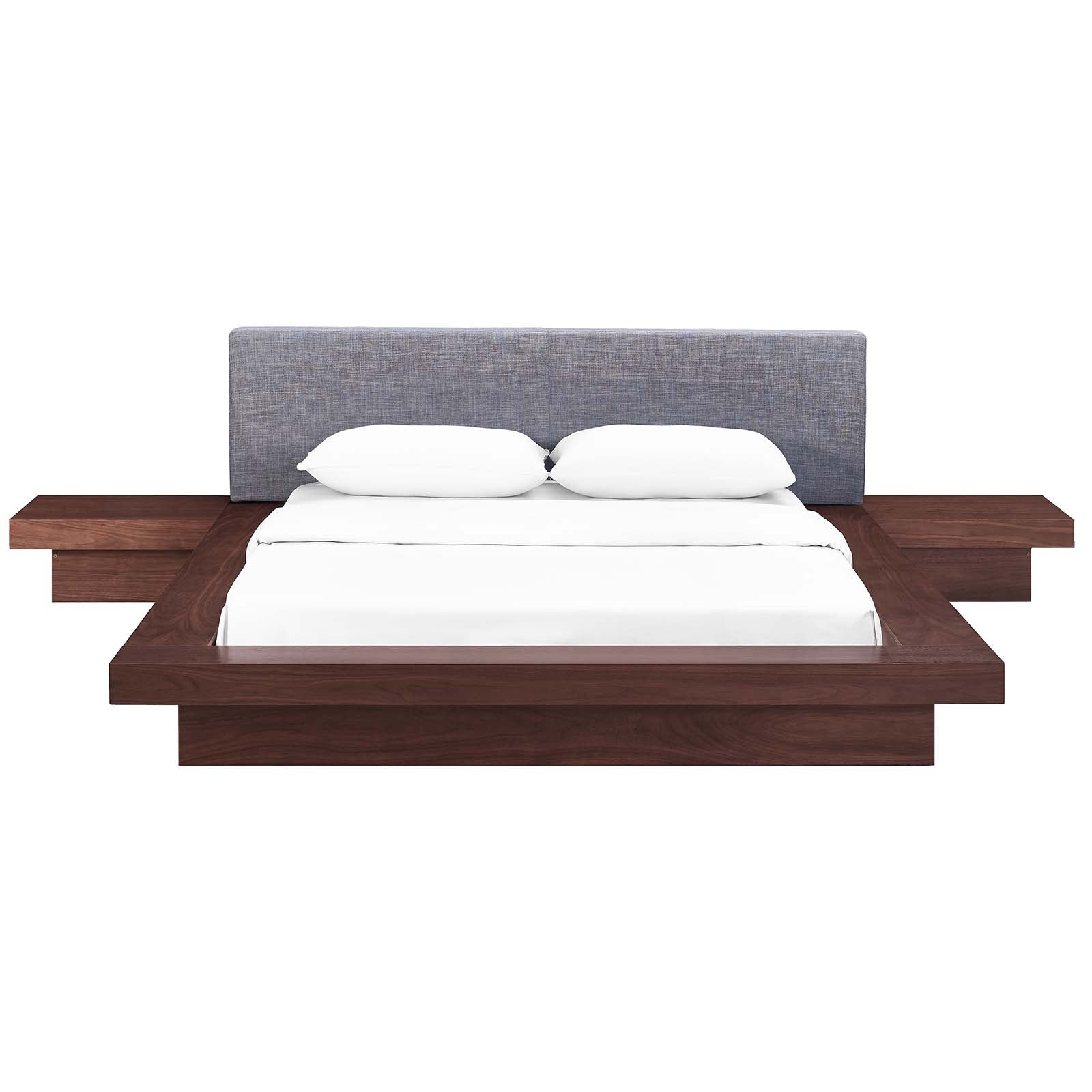 Modway Bedroom Sets - Freja 3 Piece Queen Fabric Bedroom Set Walnut Gray