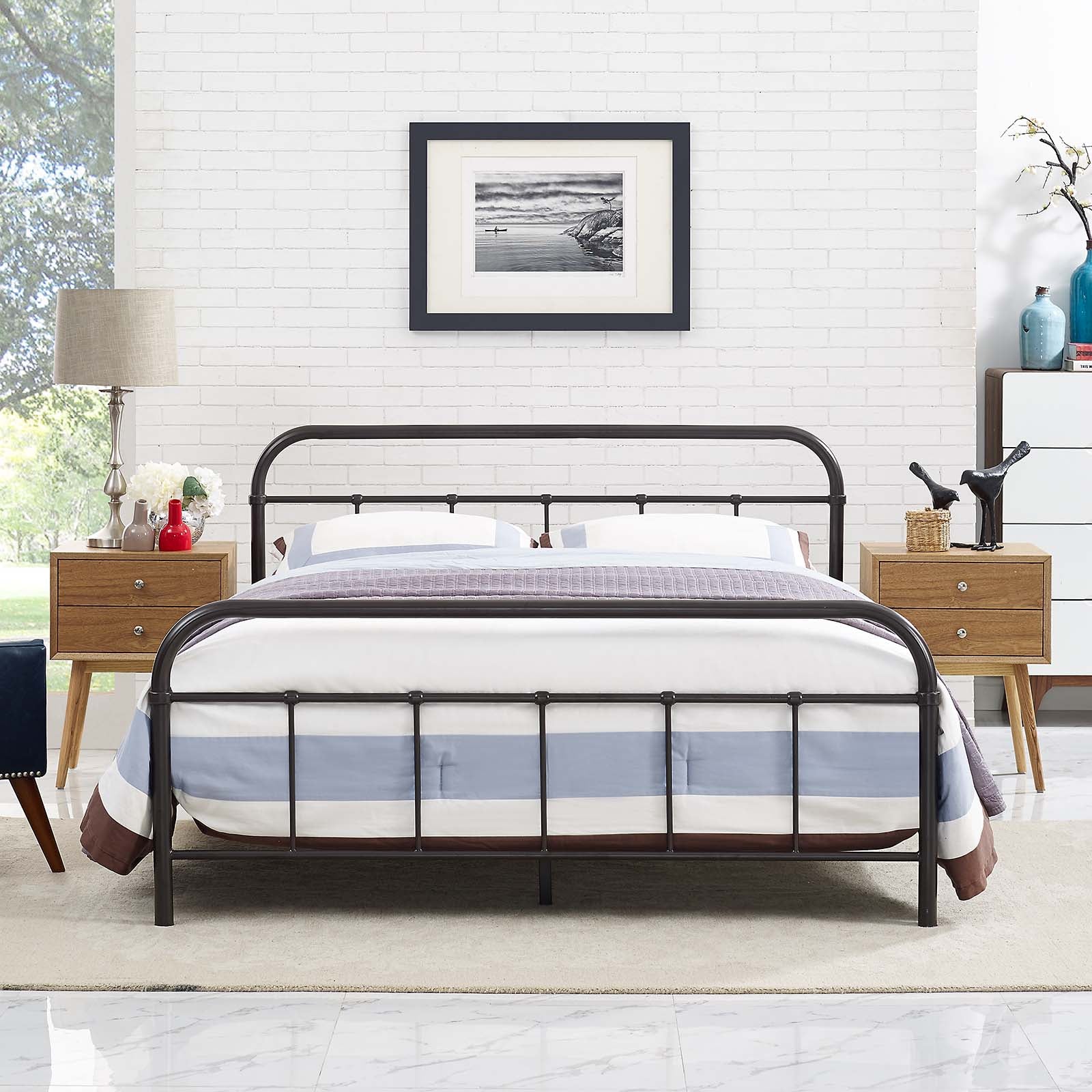 Modway Beds - Maisie Queen Stainless Steel Bed Frame Brown