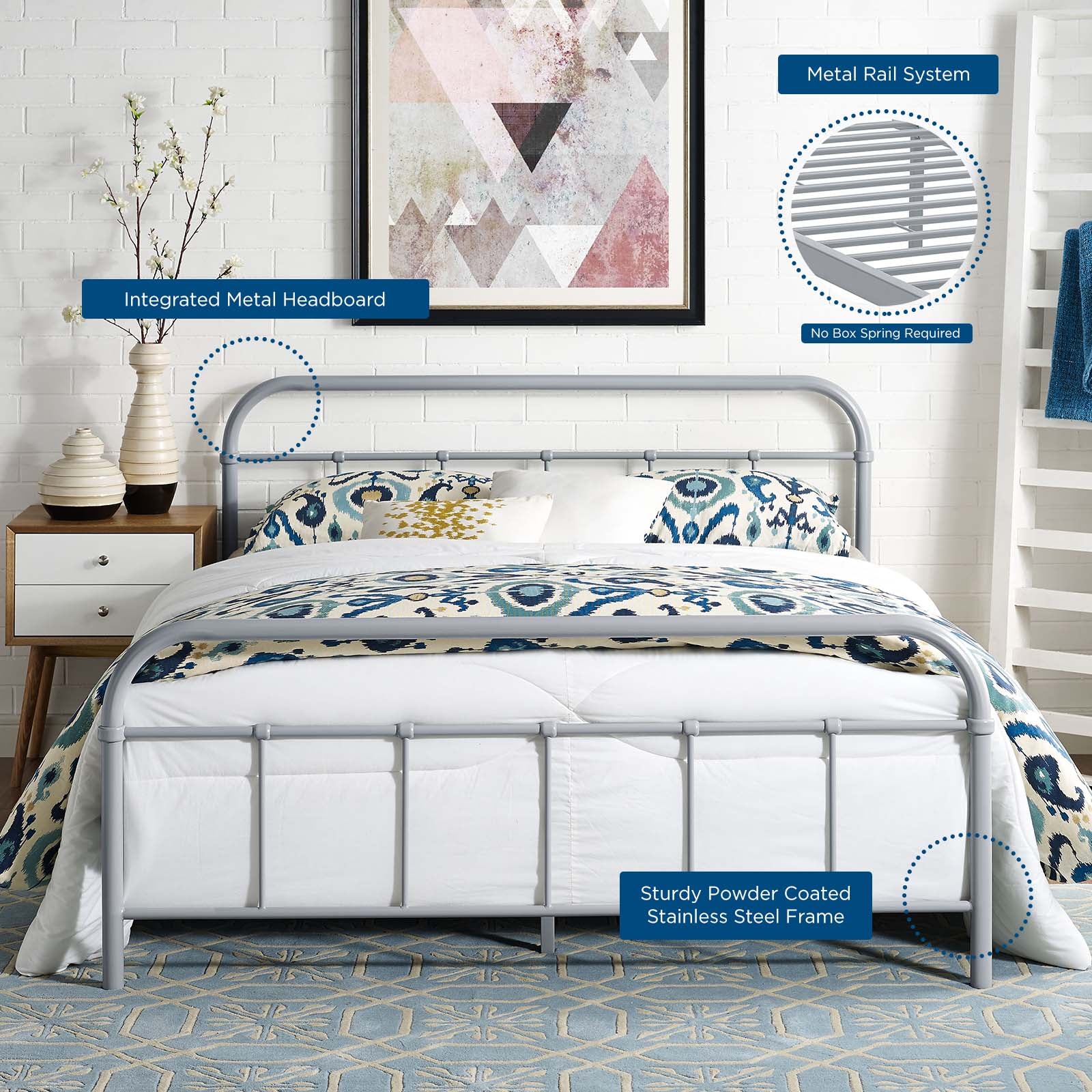Modway Beds - Maisie Queen Stainless Steel Bed Frame Gray