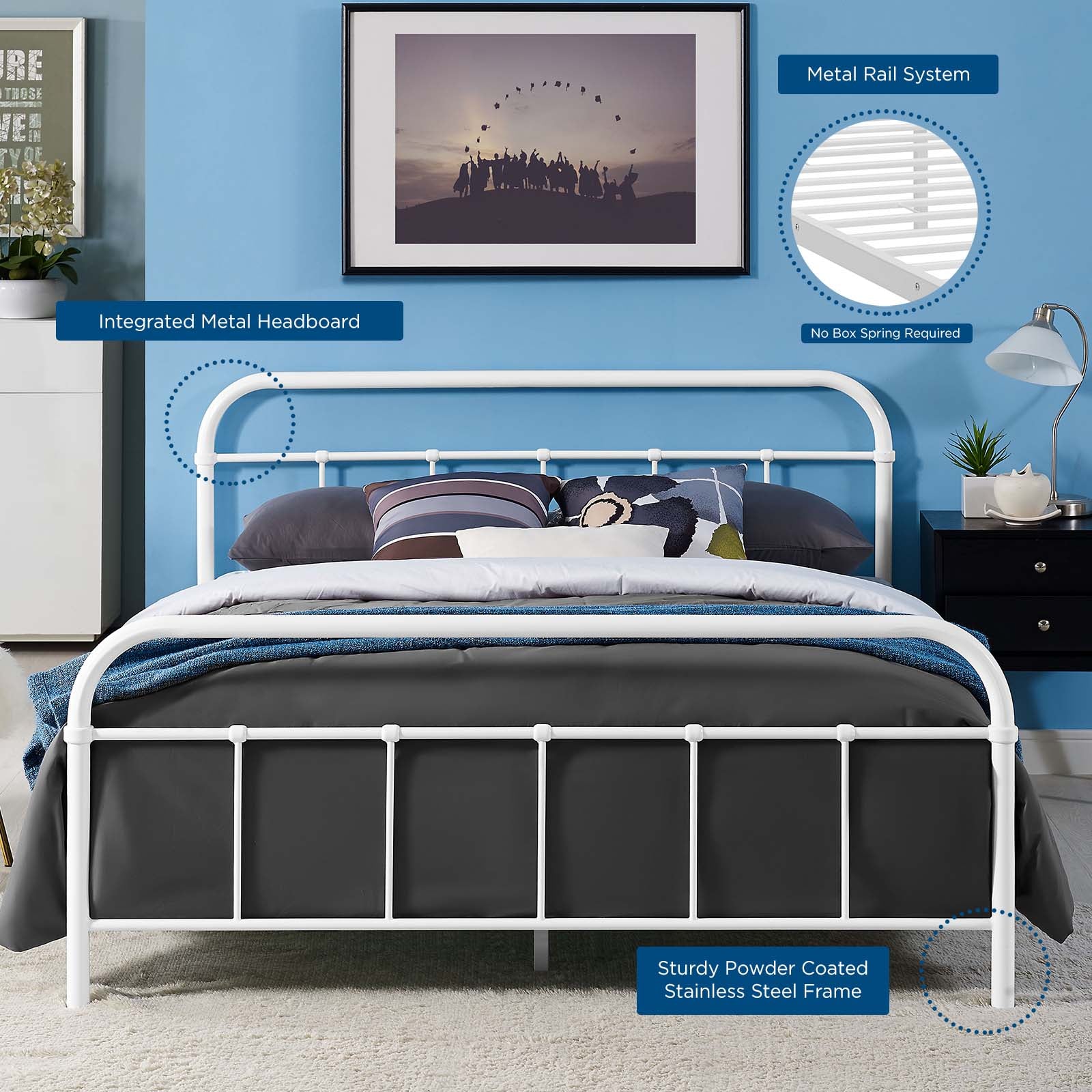 Modway Beds - Maisie Queen Stainless Steel Bed Frame White