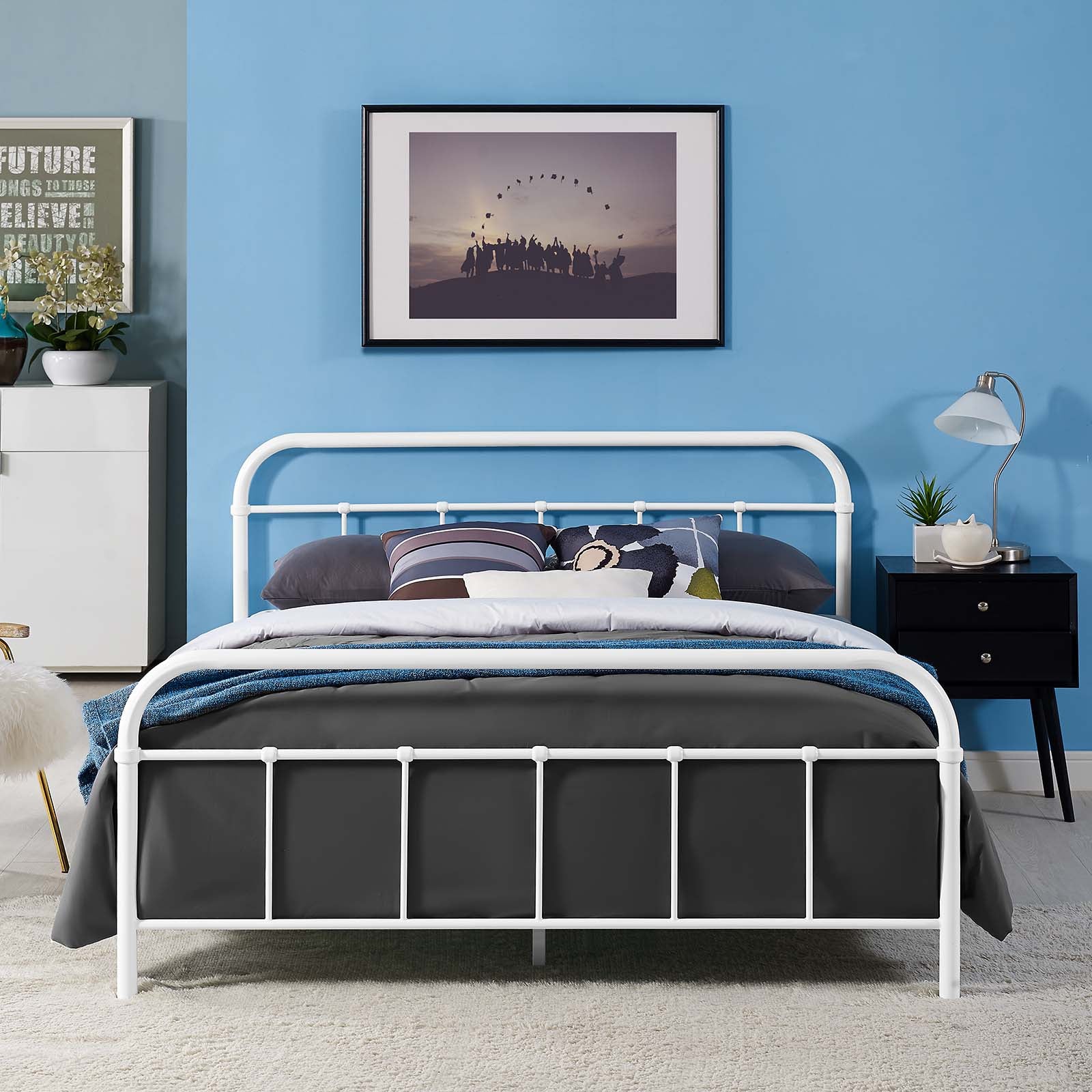 Modway Beds - Maisie Queen Stainless Steel Bed Frame White