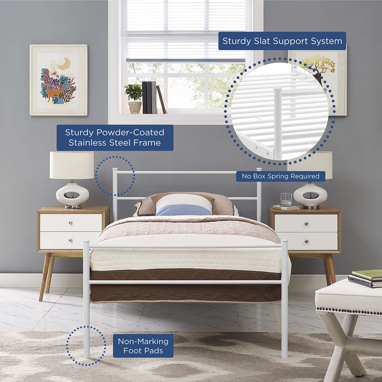 Modway Beds - Alina Platform Twin Bed Frame White