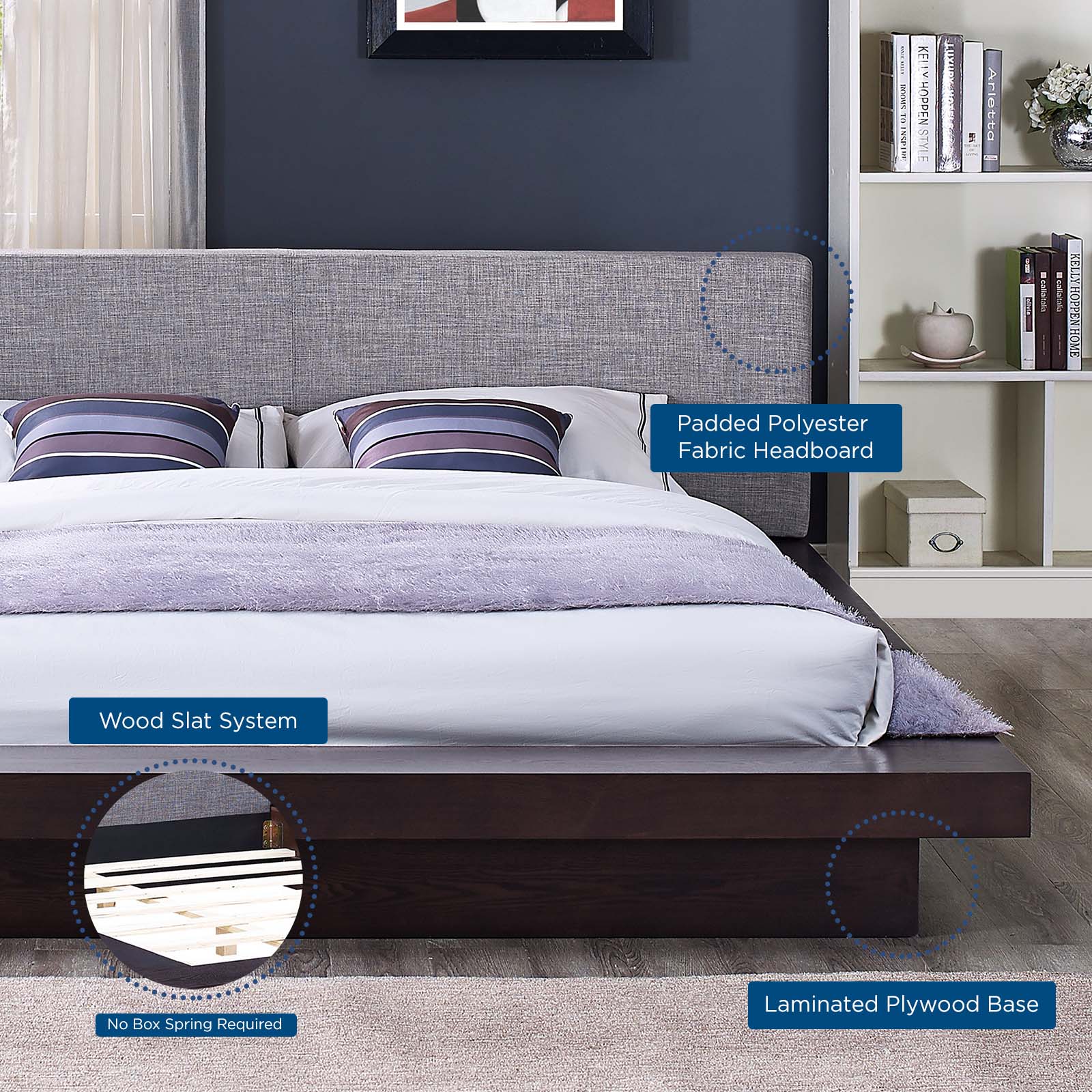 Modway Beds - Freja Queen Fabric Platform Bed Cappuccino And Gray