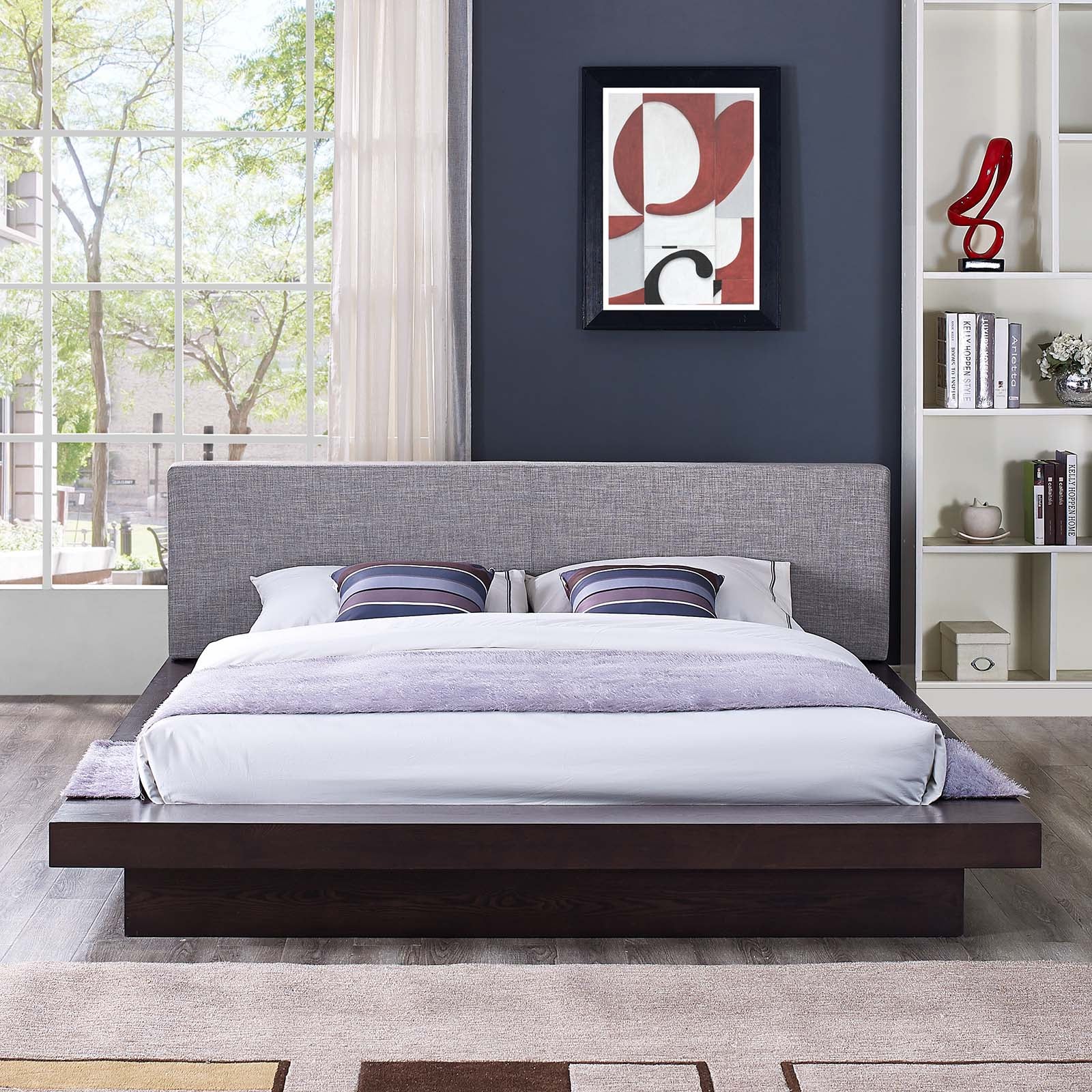 Modway Beds - Freja Queen Fabric Platform Bed Cappuccino And Gray