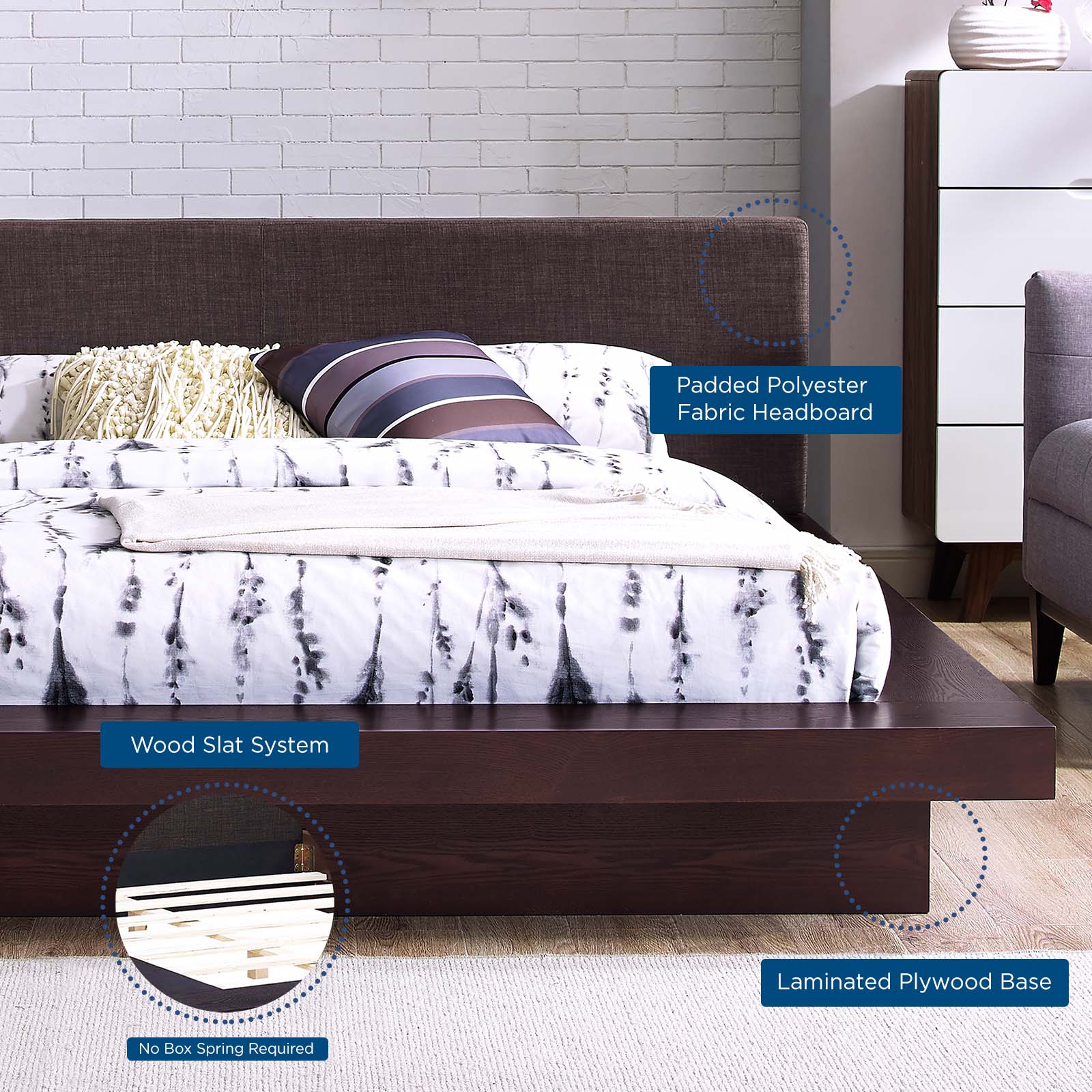 Modway Beds - Freja Queen Fabric Platform Bed Cappuccino Latte