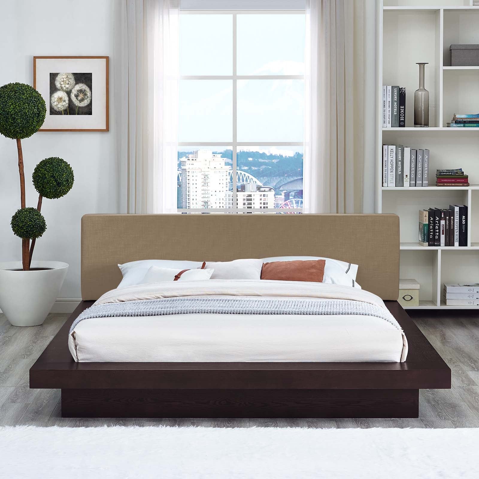 Modway Beds - Freja Queen Fabric Platform Bed Cappuccino Latte
