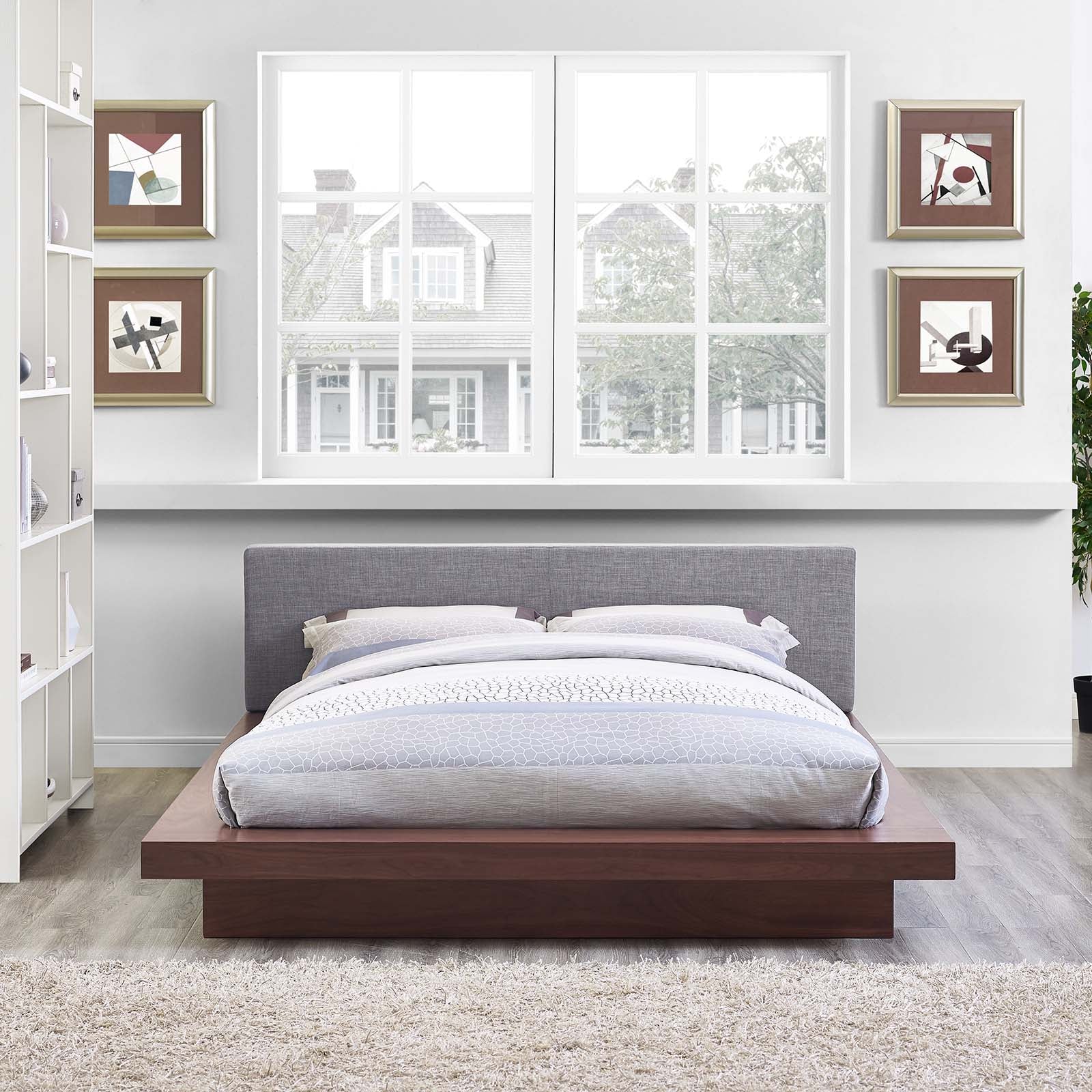 Modway Beds - Freja Queen Fabric Platform Bed Walnut Gray