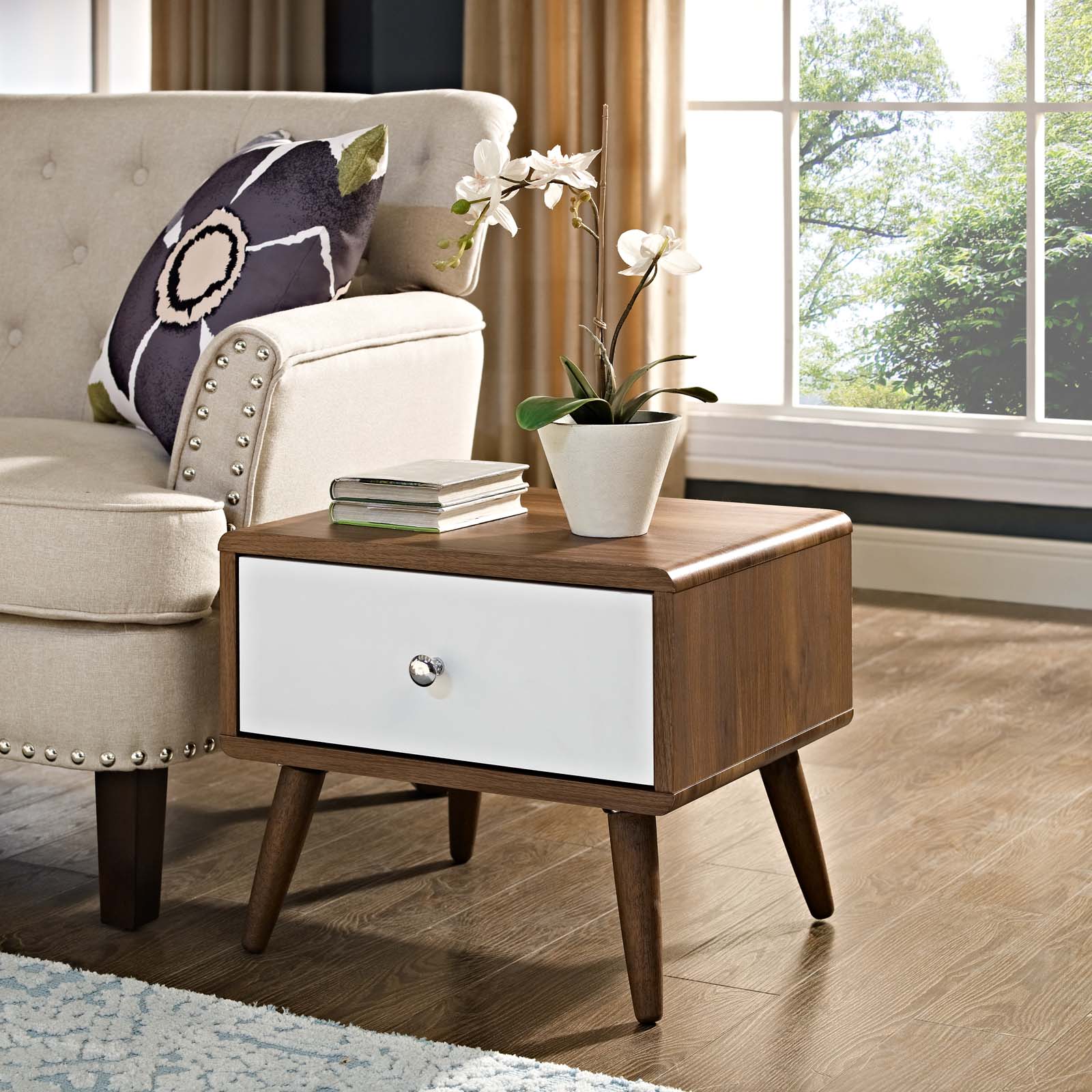 Modway Nightstands & Side Tables - Transmit Nightstand Walnut And White